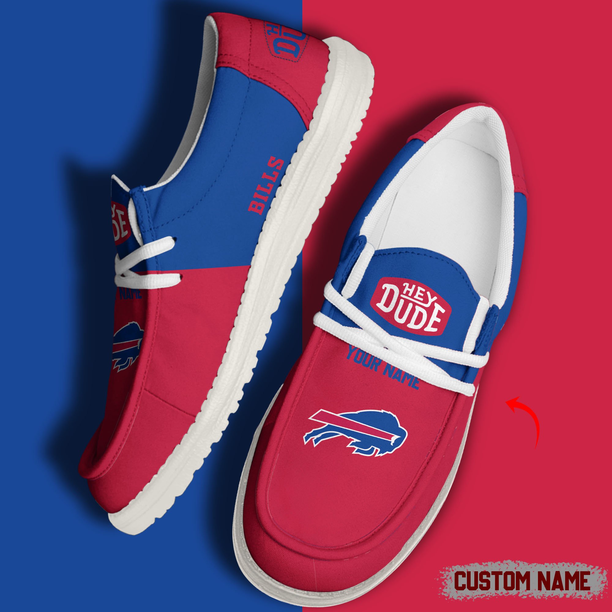 JWFancy Buffalo Bills Hey Dude Shoes Wally Men's Lace Up Loafers Comfortable For Men And Women