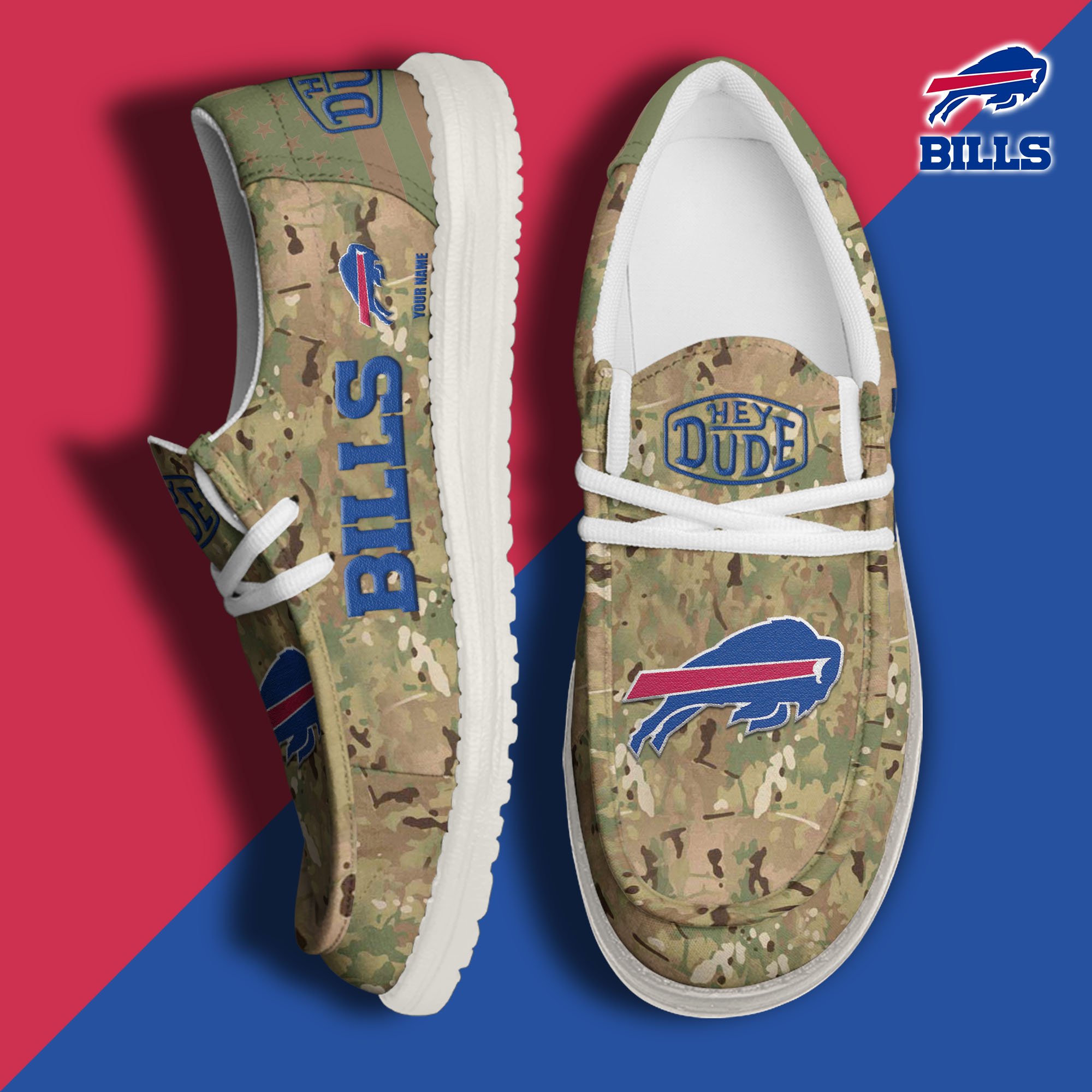 JWFancy Buffalo Bills Hey Dude Shoes Wally Men's Lace Up Loafers Comfortable For Men And Women