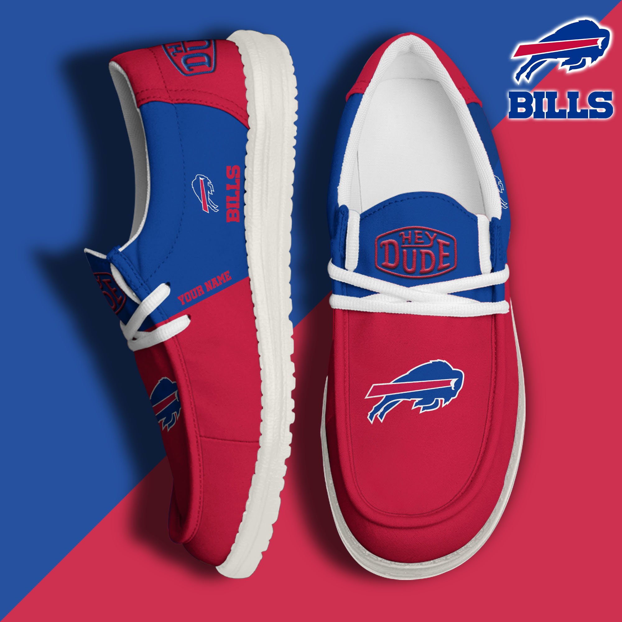 JWFancy Buffalo Bills Hey Dude Shoes Wally Men's Lace Up Loafers Comfortable For Men And Women