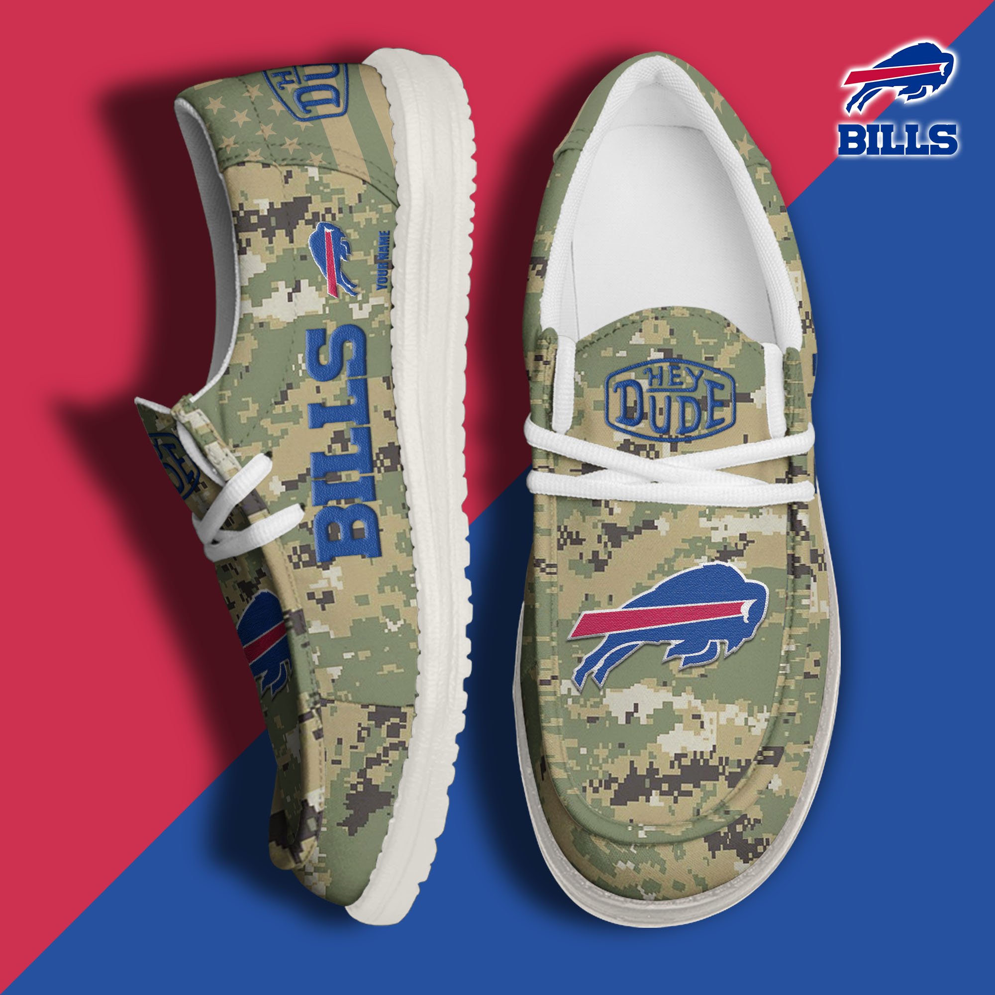 JWFancy Buffalo Bills Hey Dude Shoes Wally Men's Lace Up Loafers Comfortable For Men And Women