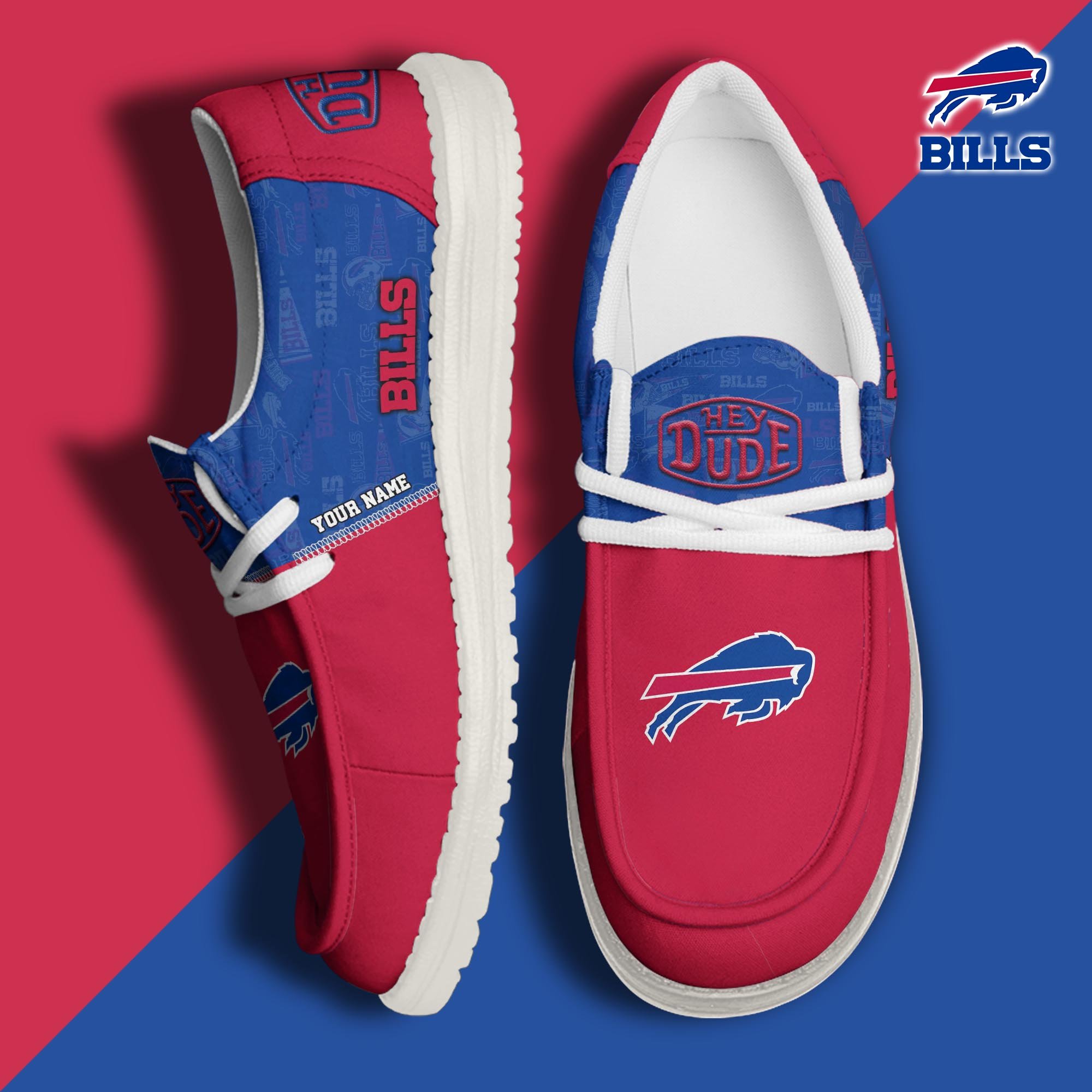 JWFancy Buffalo Bills Hey Dude Shoes Wally Men's Lace Up Loafers Comfortable For Men And Women