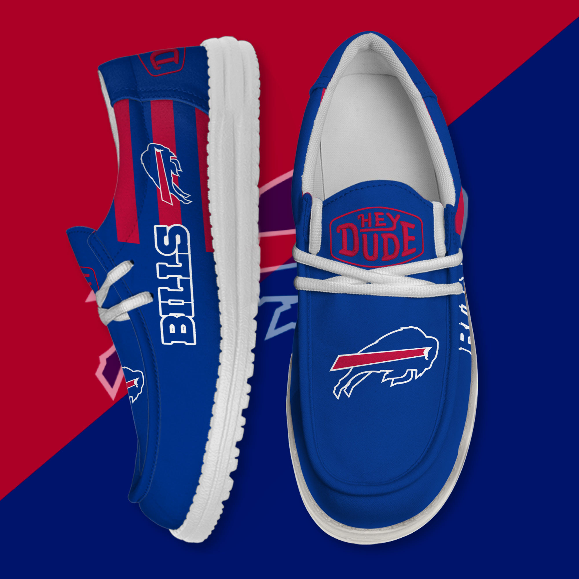 JWFancy Buffalo Bills Hey Dude Shoes Wally Men's Lace Up Loafers Comfortable For Men And Women