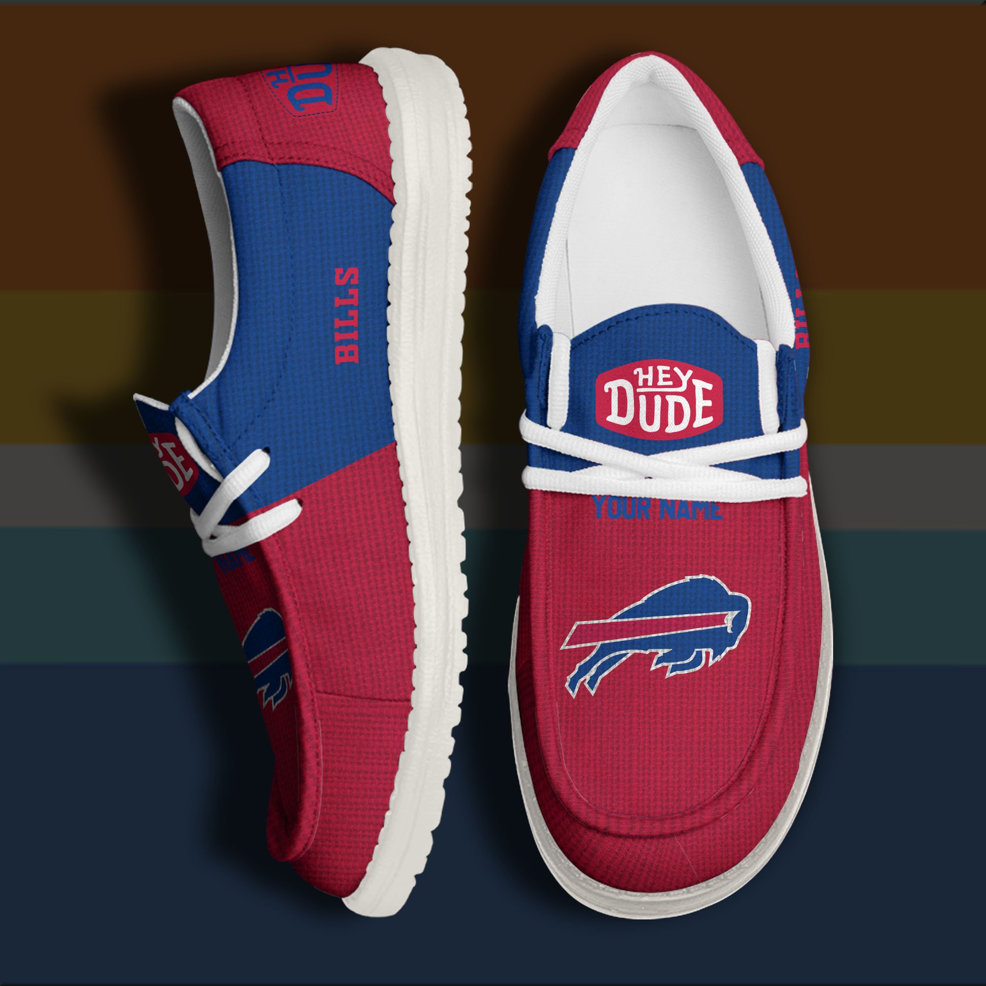 JWFancy Buffalo Bills Hey Dude Shoes Wally Men's Lace Up Loafers Comfortable For Men And Women