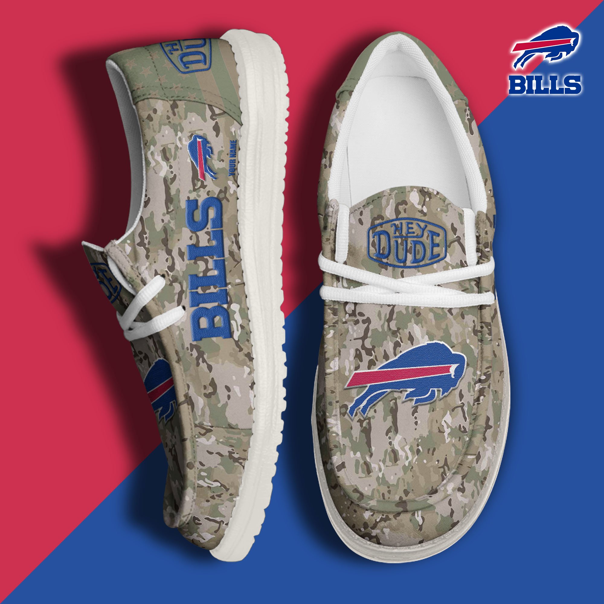 JWFancy Buffalo Bills Hey Dude Shoes Wally Men's Lace Up Loafers Comfortable For Men And Women
