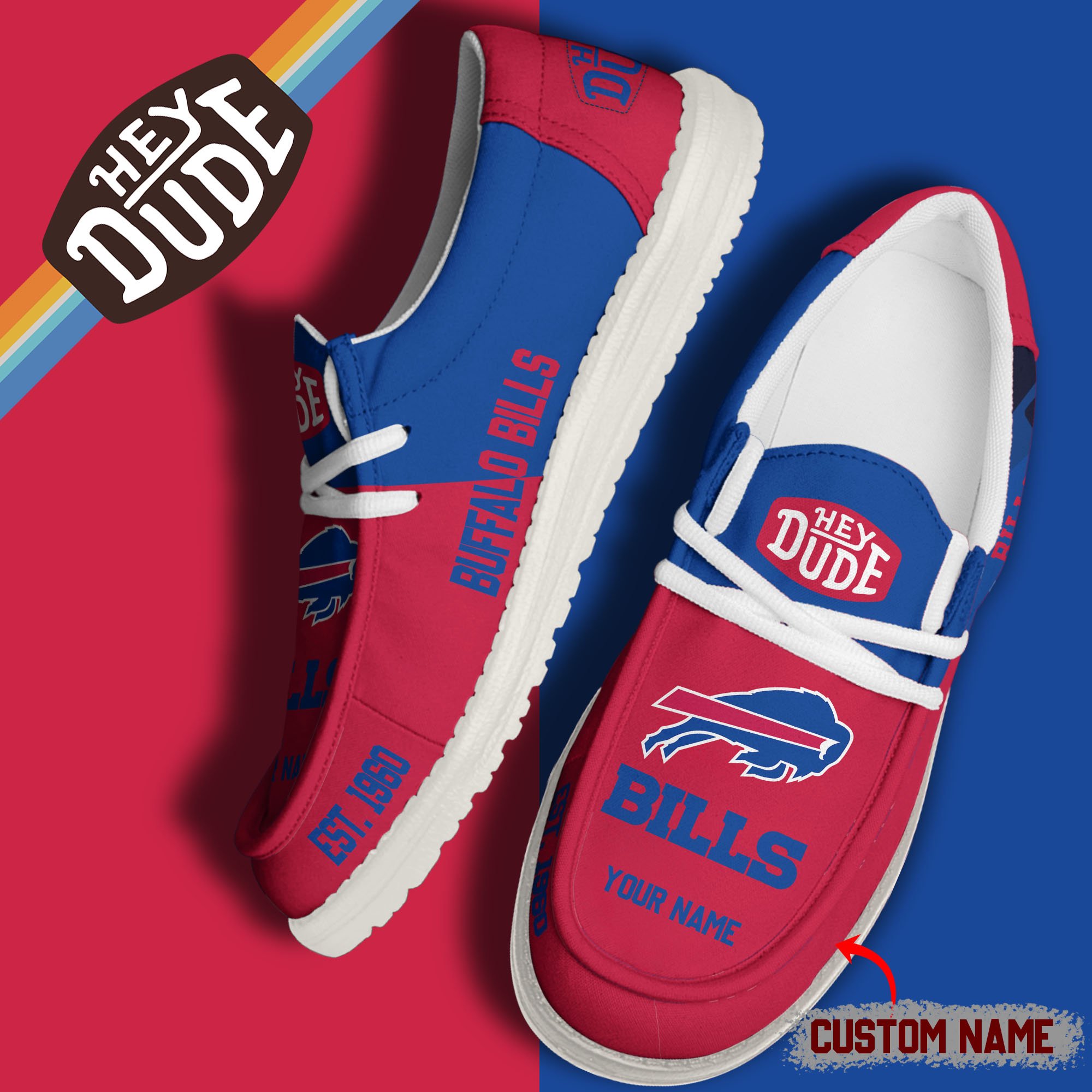 JWFancy Buffalo Bills Hey Dude Shoes Wally Men's Lace Up Loafers Comfortable For Men And Women