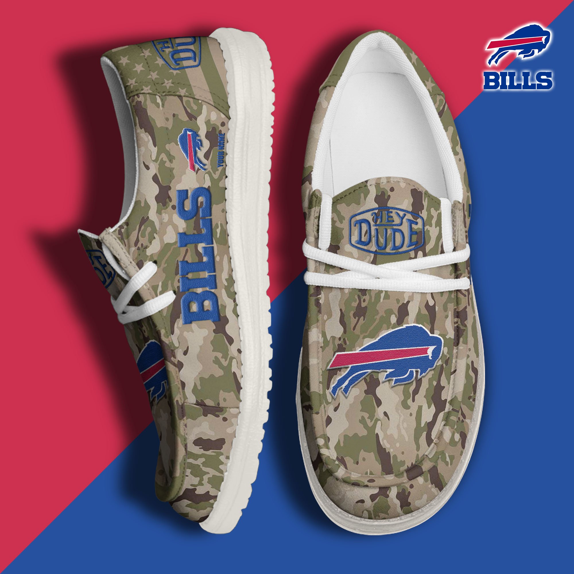 JWFancy Buffalo Bills Hey Dude Shoes Wally Men's Lace Up Loafers Comfortable For Men And Women