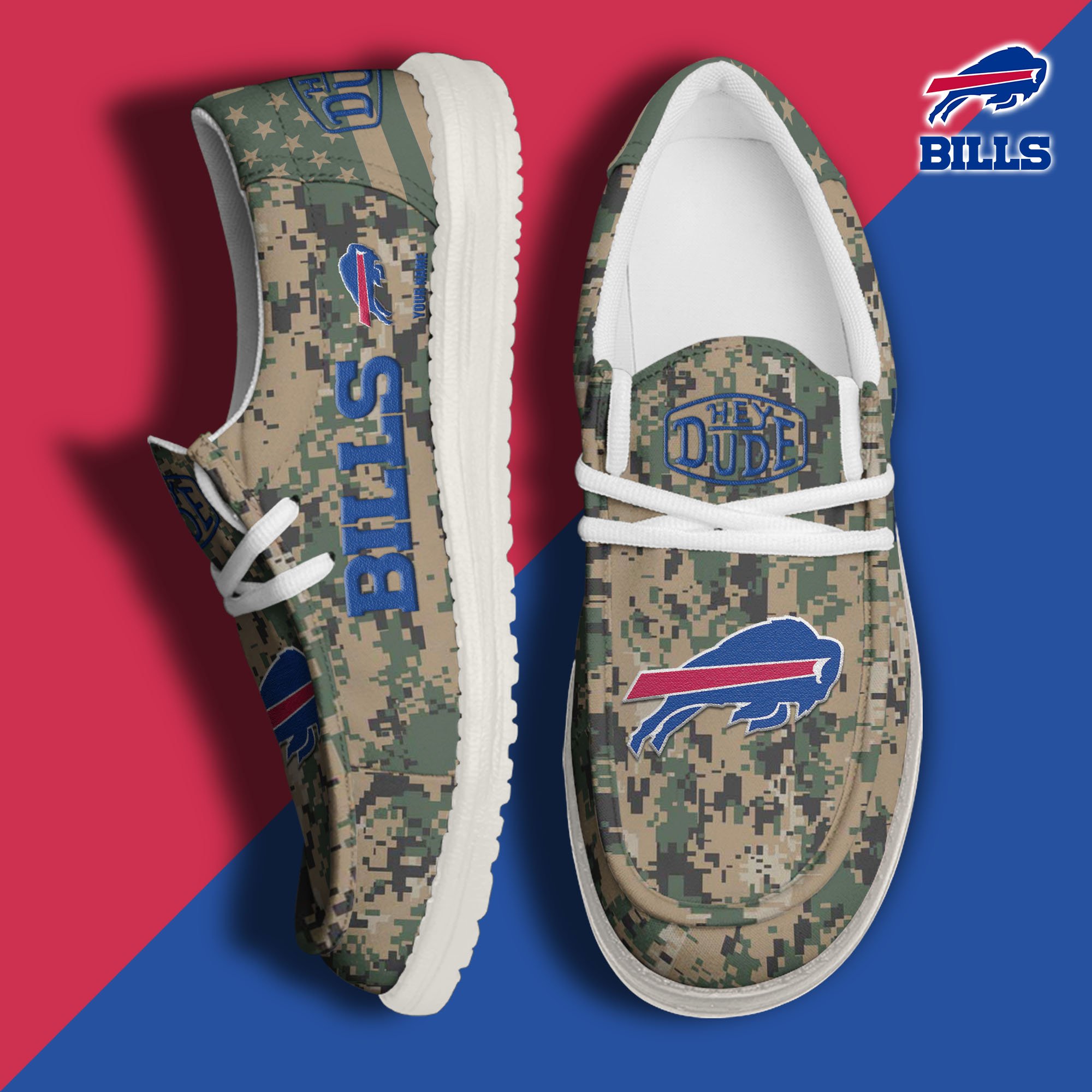 JWFancy Buffalo Bills Hey Dude Shoes Wally Men's Lace Up Loafers Comfortable For Men And Women