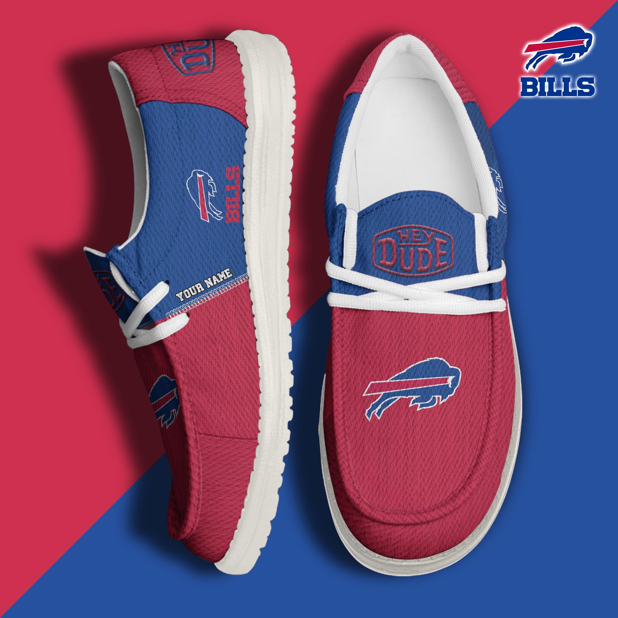 JWFancy Buffalo Bills Hey Dude Shoes Wally Men's Lace Up Loafers Comfortable For Men And Women