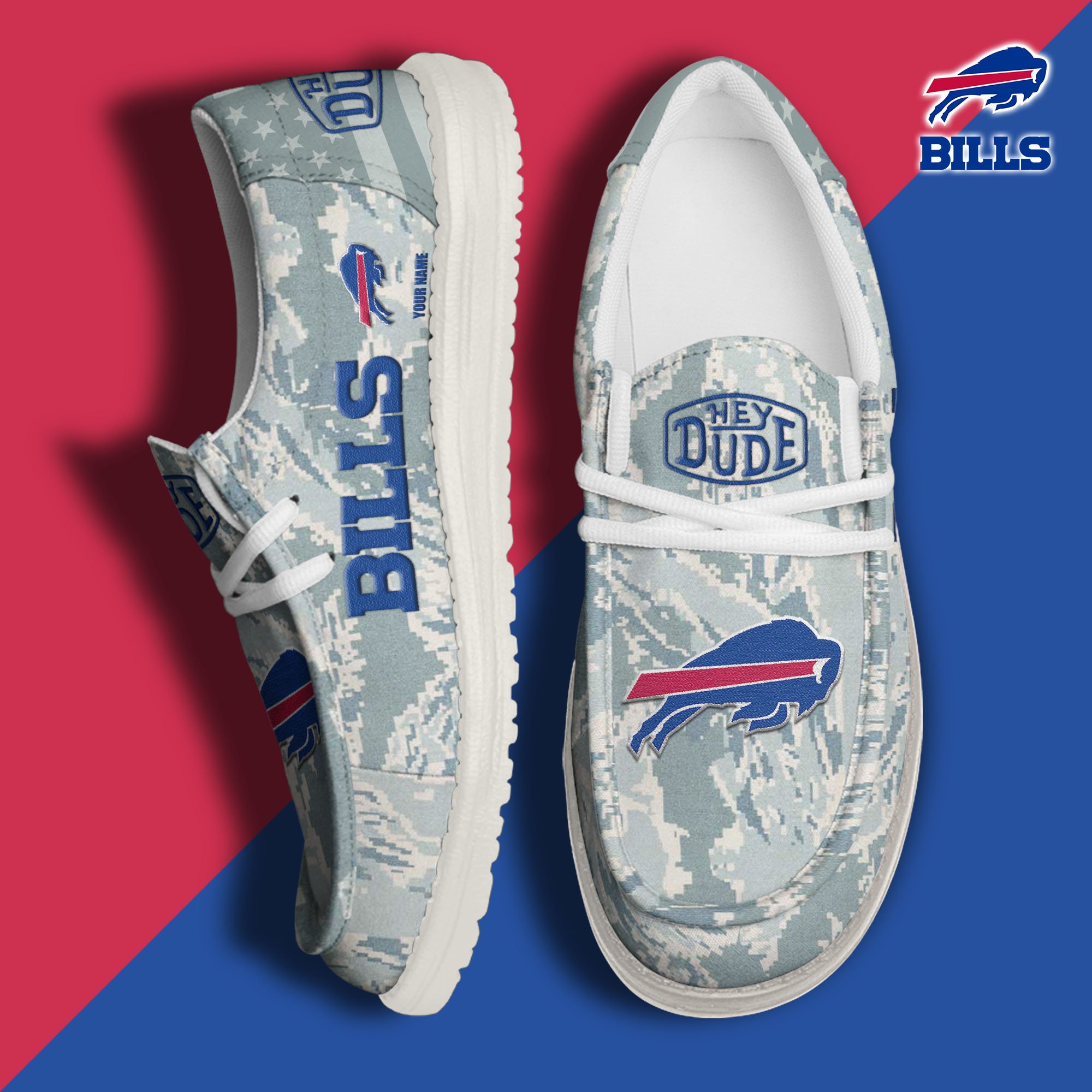 JWFancy Buffalo Bills Hey Dude Shoes Wally Men's Lace Up Loafers Comfortable For Men And Women