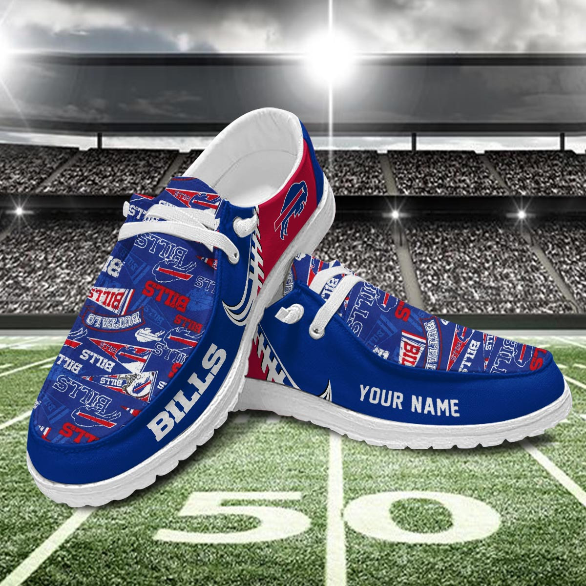 JWFancy Buffalo Bills Hey Dude Shoes Wally Men's Lace Up Loafers Comfortable For Men And Women