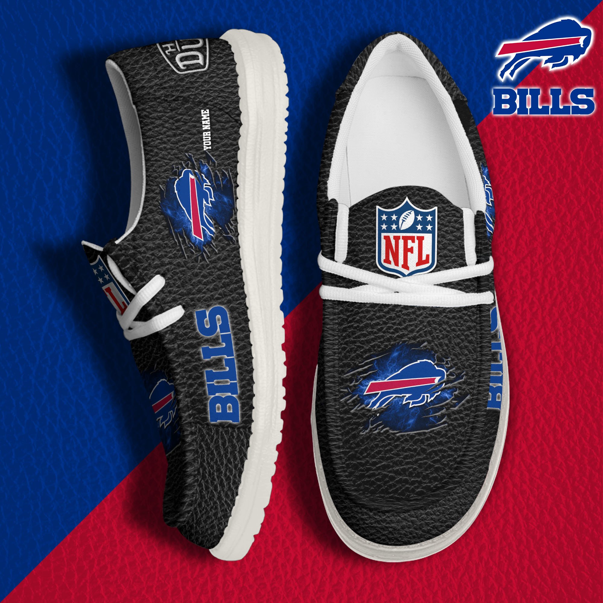 JWFancy Buffalo Bills Hey Dude Shoes Wally Men's Lace Up Loafers Comfortable For Men And Women