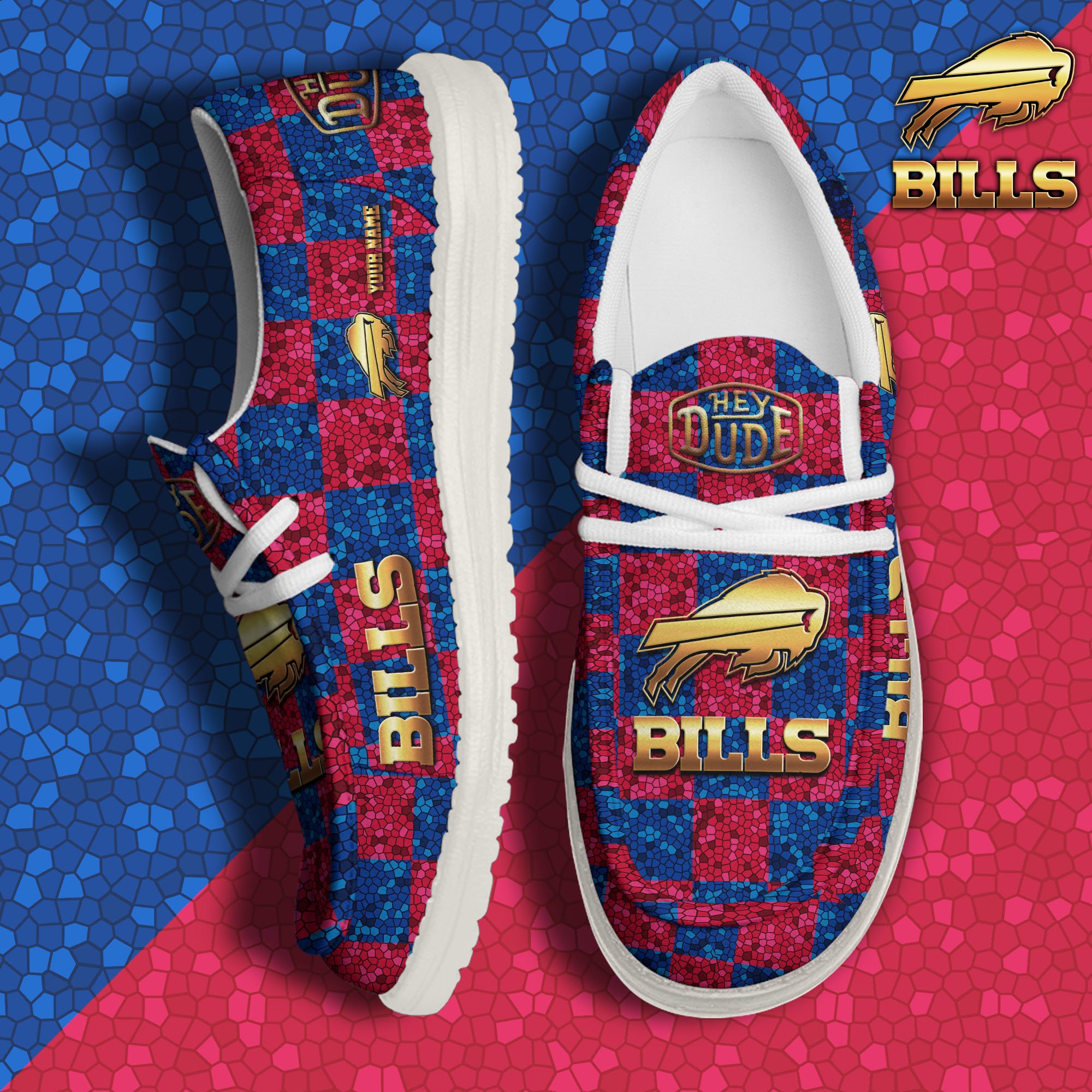 JWFancy Buffalo Bills Hey Dude Shoes Wally Men's Lace Up Loafers Comfortable For Men And Women