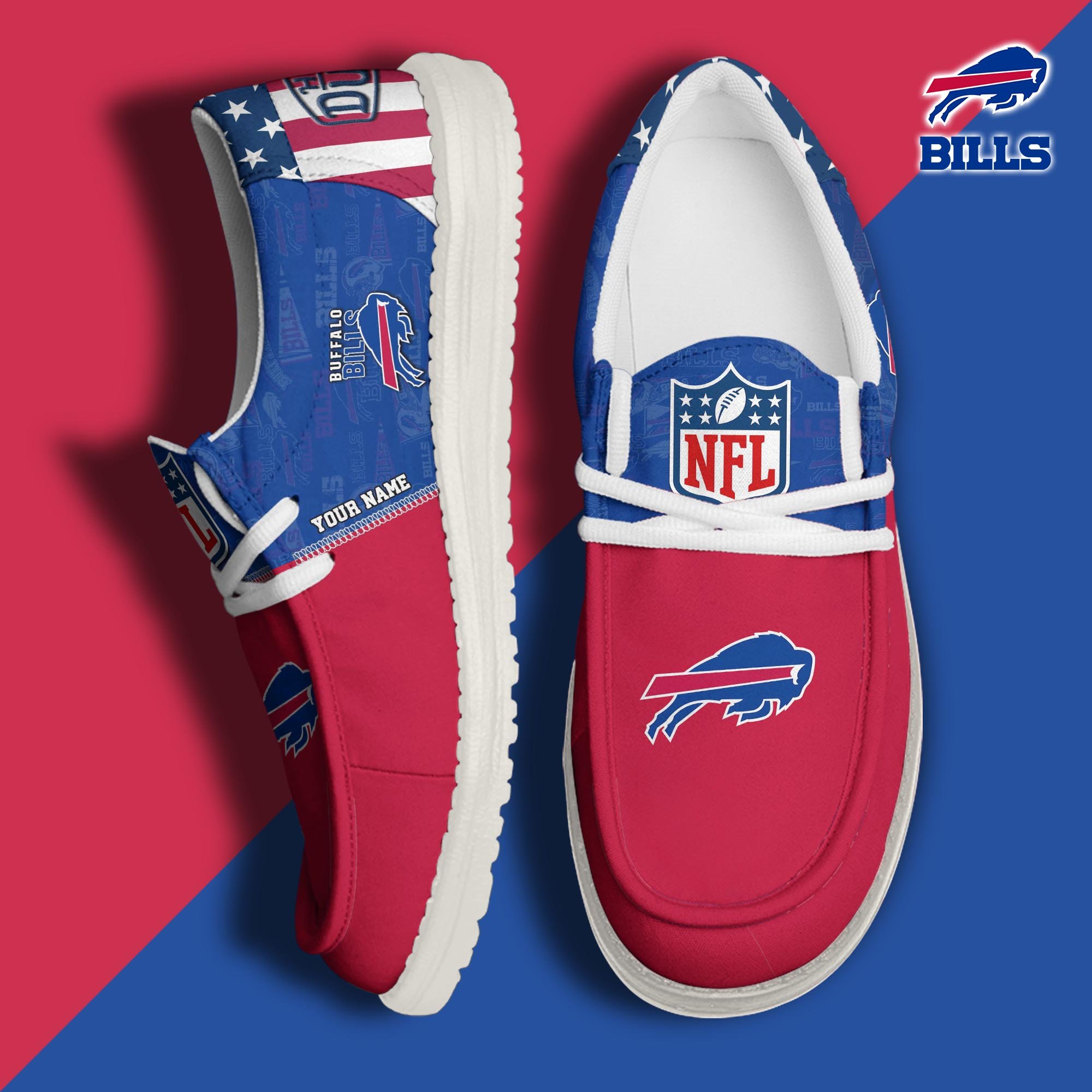 JWFancy Buffalo Bills Hey Dude Shoes Wally Men's Lace Up Loafers Comfortable For Men And Women