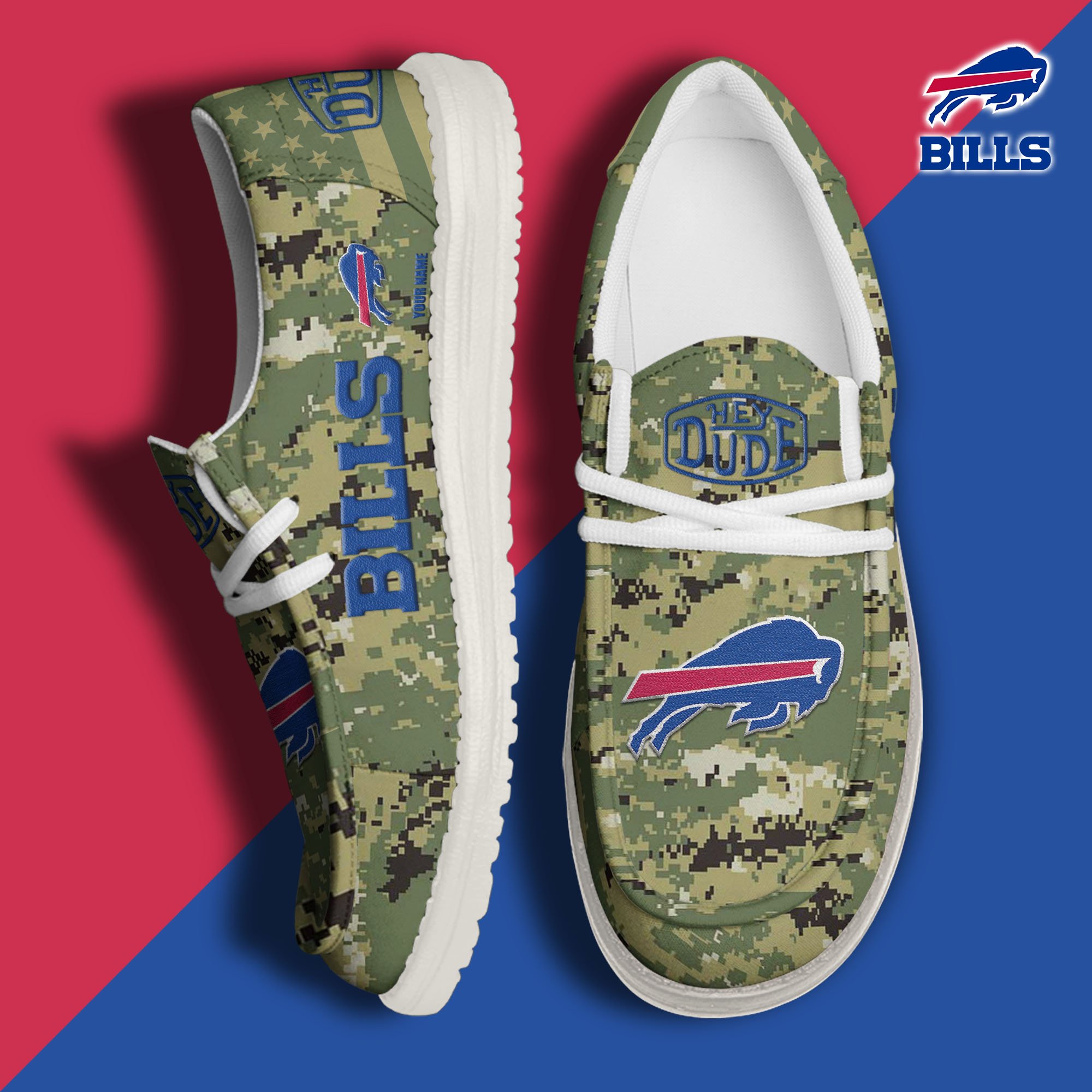 JWFancy Buffalo Bills Hey Dude Shoes Wally Men's Lace Up Loafers Comfortable For Men And Women