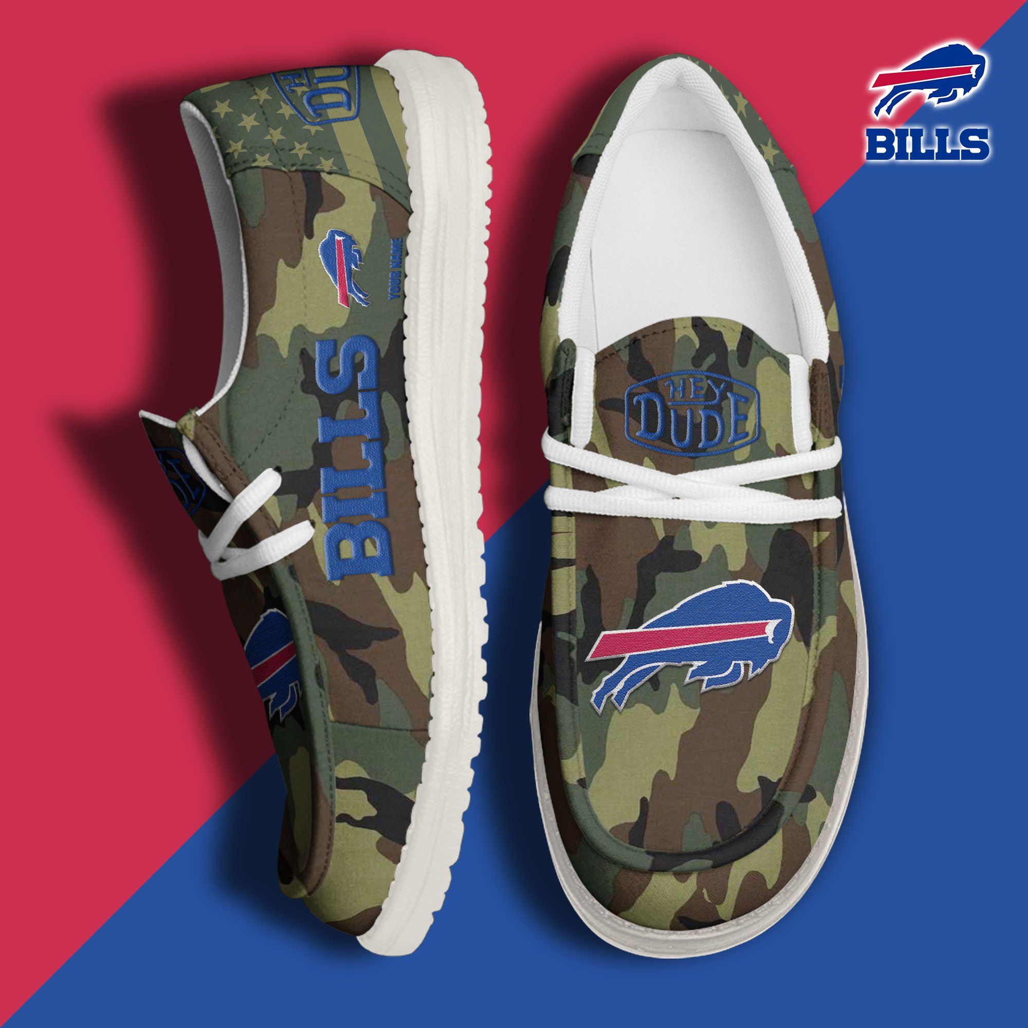 JWFancy Buffalo Bills Hey Dude Shoes Wally Men's Lace Up Loafers Comfortable For Men And Women