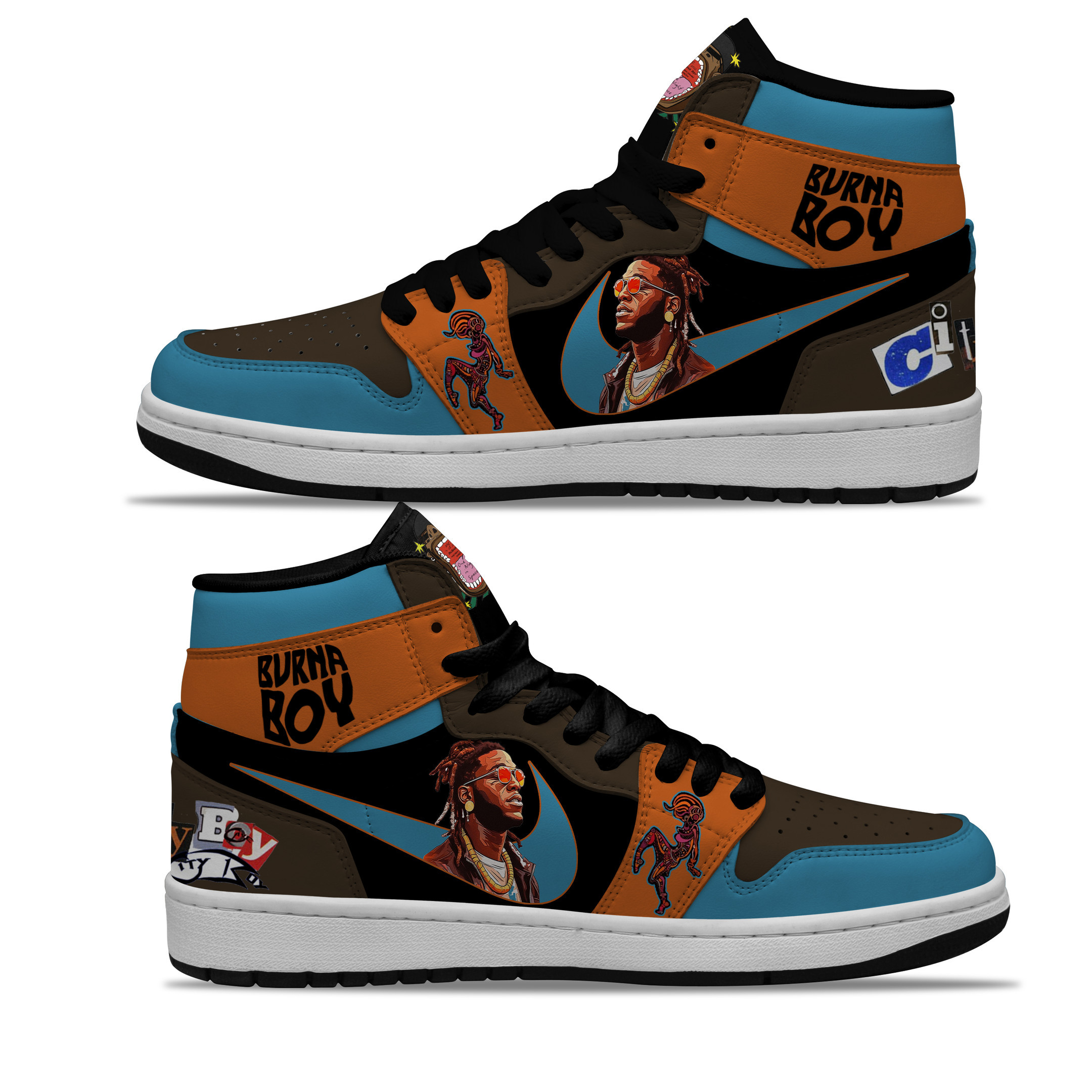 JWFancy Burna Boy AJ1 High Sneakers Shoes For Men And Women