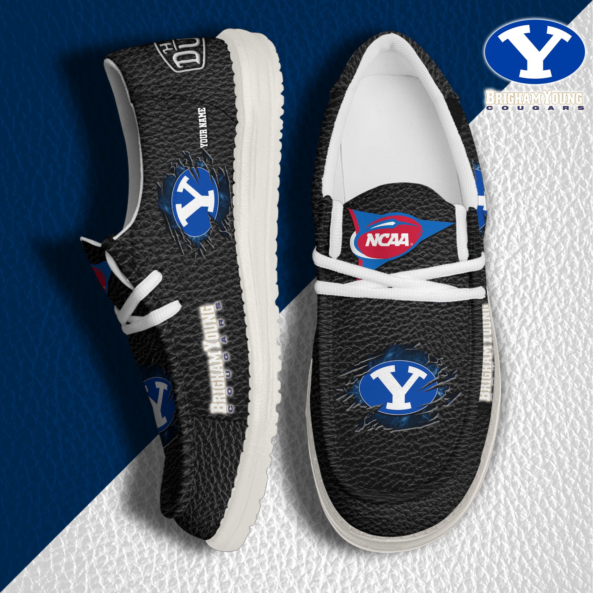 JWFancy BYU Cougars Hey Dude Shoes Wally Men's Lace Up Loafers Comfortable For Men And Women