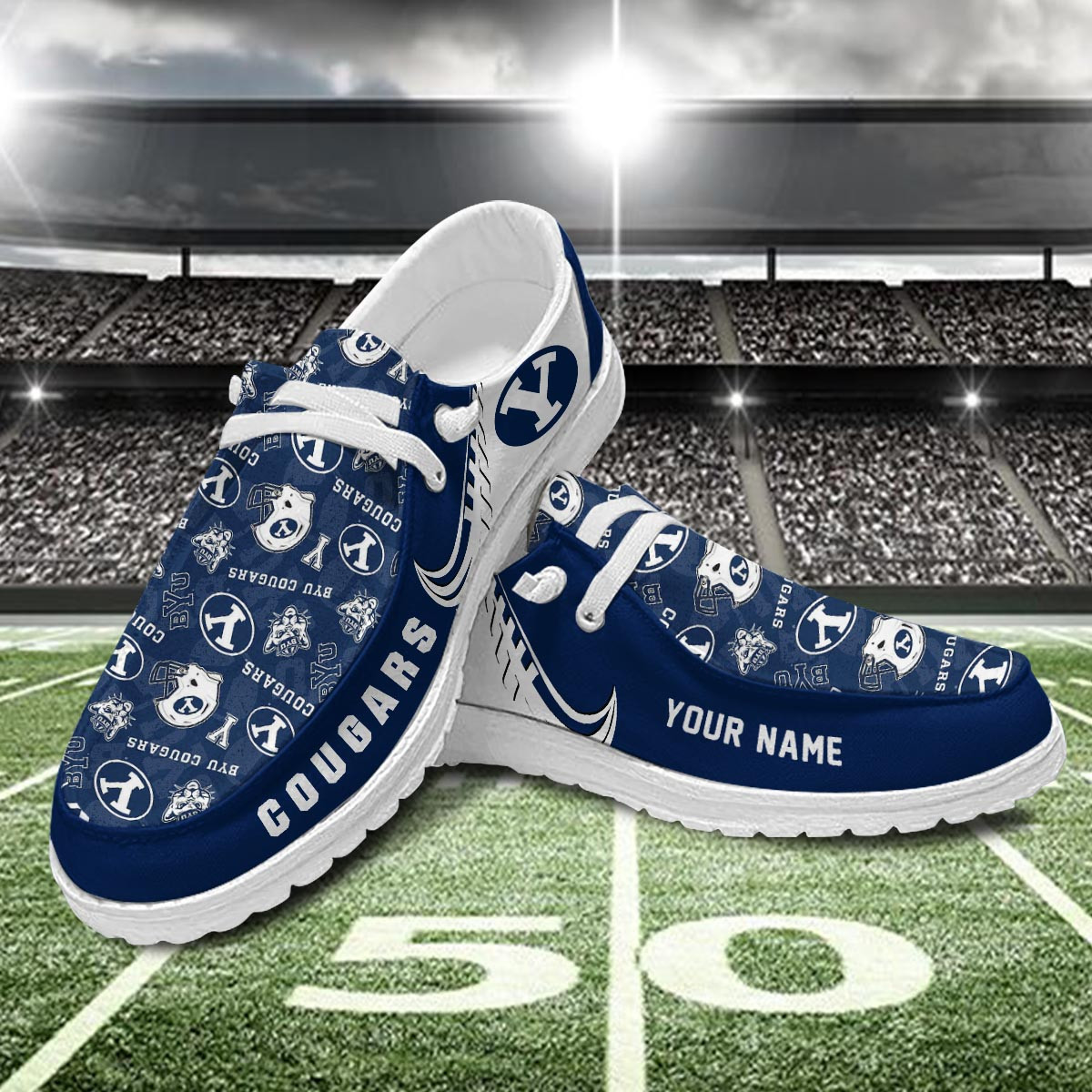 JWFancy BYU Cougars Hey Dude Shoes Wally Men's Lace Up Loafers Comfortable For Men And Women