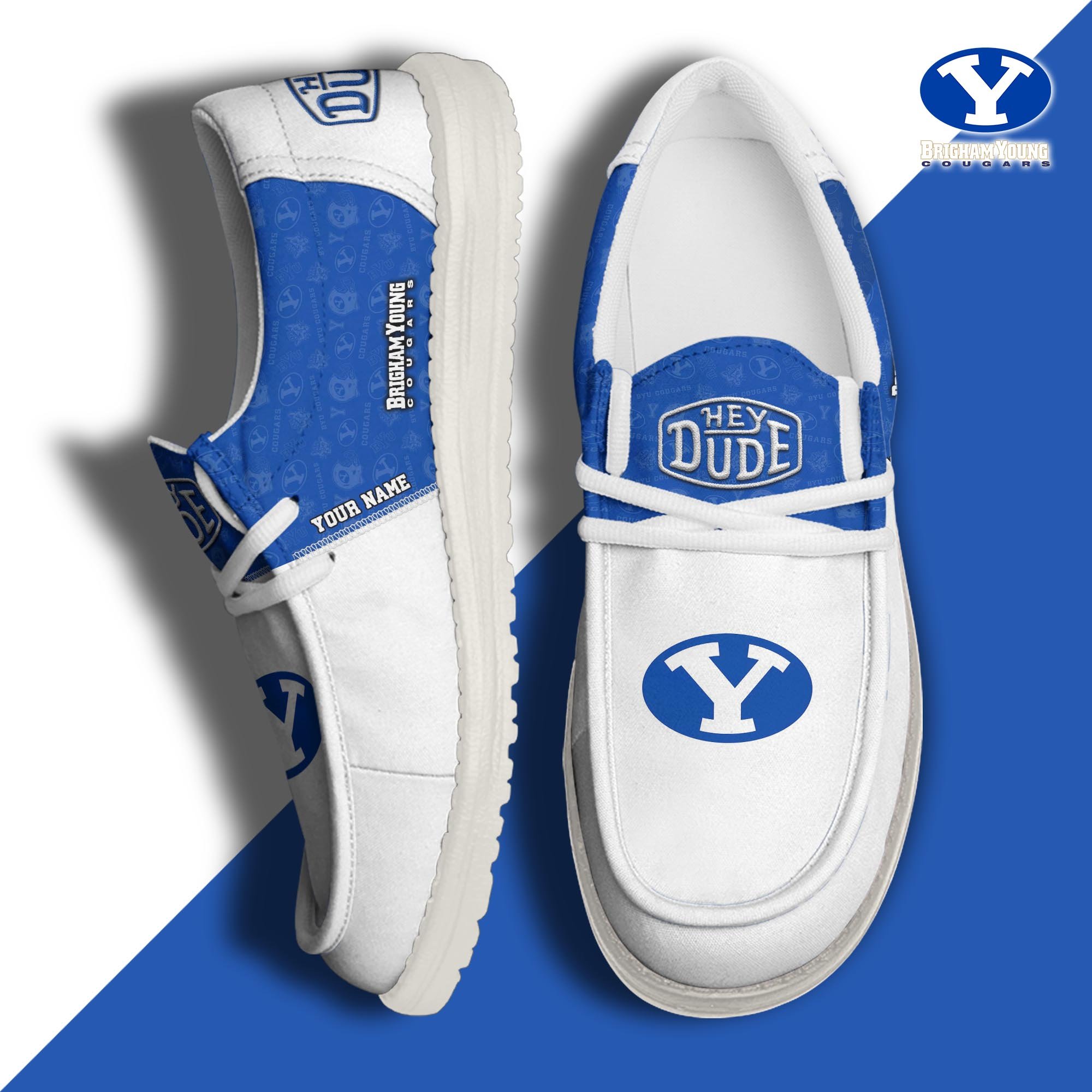 JWFancy BYU Cougars Hey Dude Shoes Wally Men's Lace Up Loafers Comfortable For Men And Women