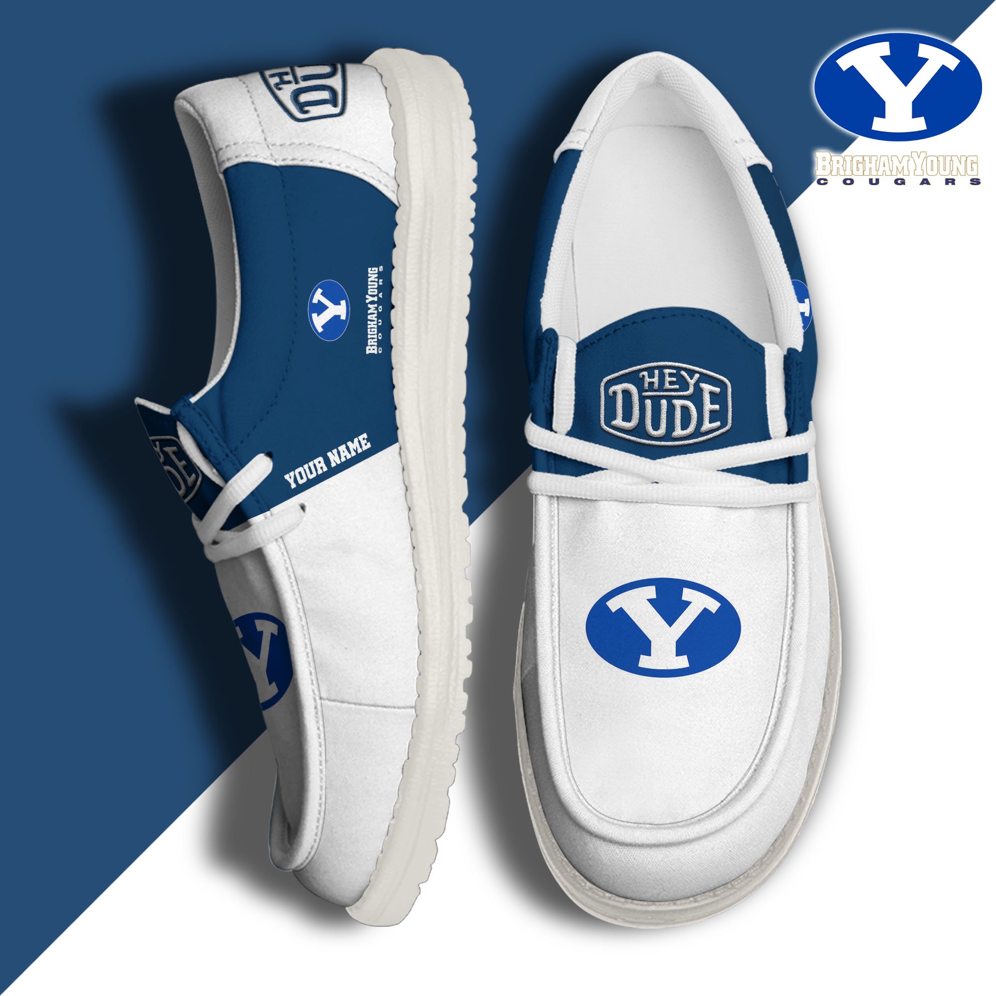 JWFancy BYU Cougars Hey Dude Shoes Wally Men's Lace Up Loafers Comfortable For Men And Women