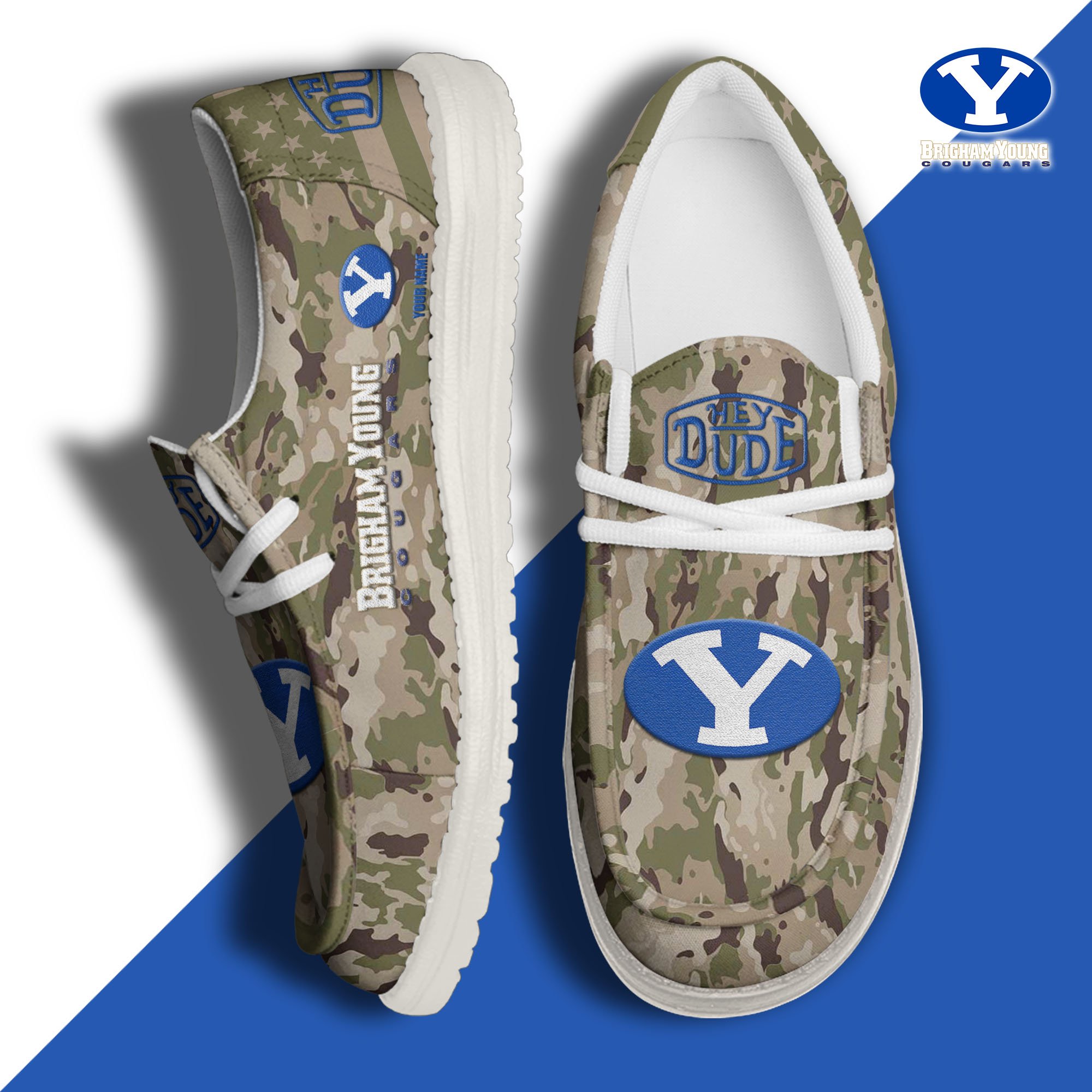 JWFancy BYU Cougars Hey Dude Shoes Wally Men's Lace Up Loafers Comfortable For Men And Women