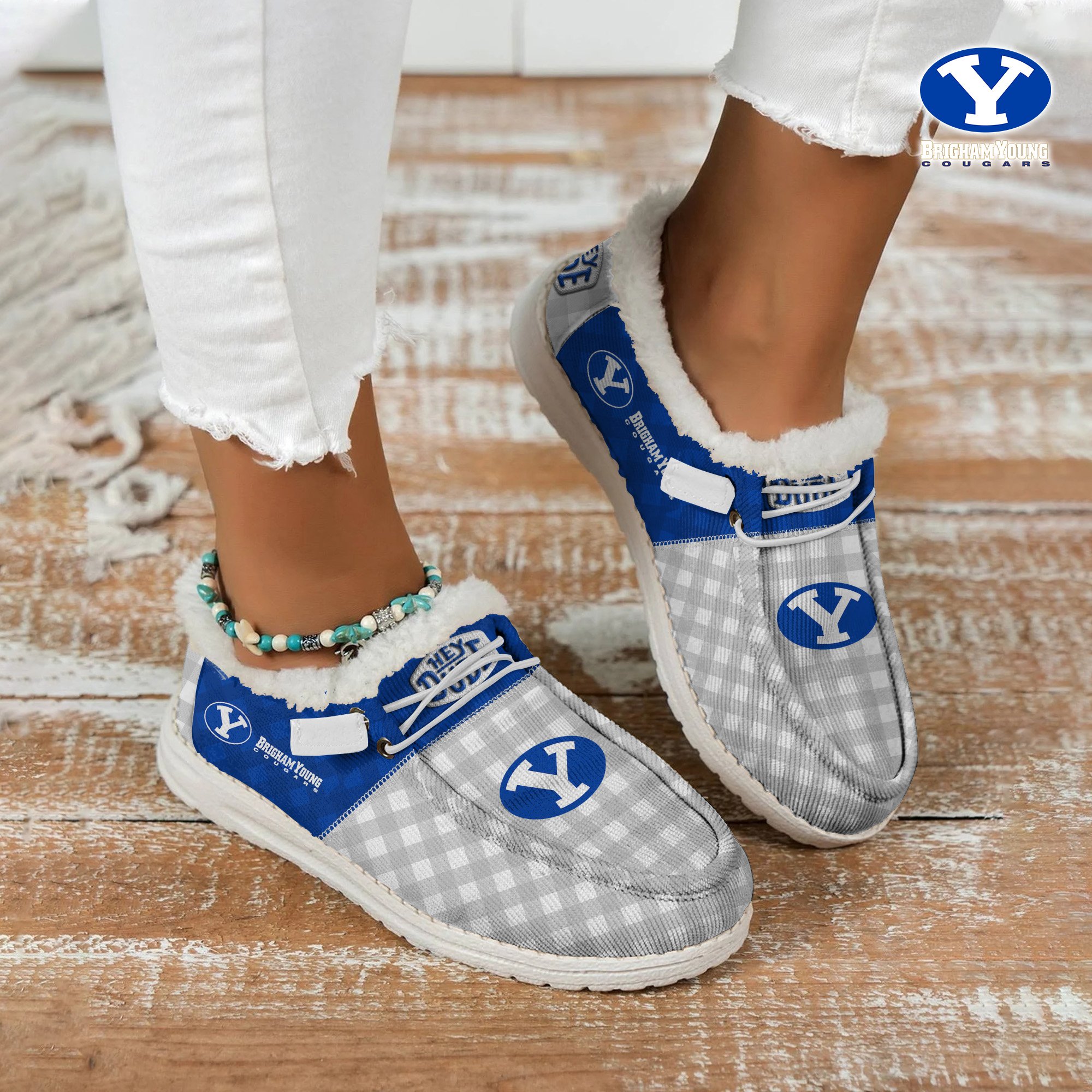 JWFancy BYU Cougars Hey Dude Shoes Wally Men's Lace Up Loafers Comfortable For Men And Women