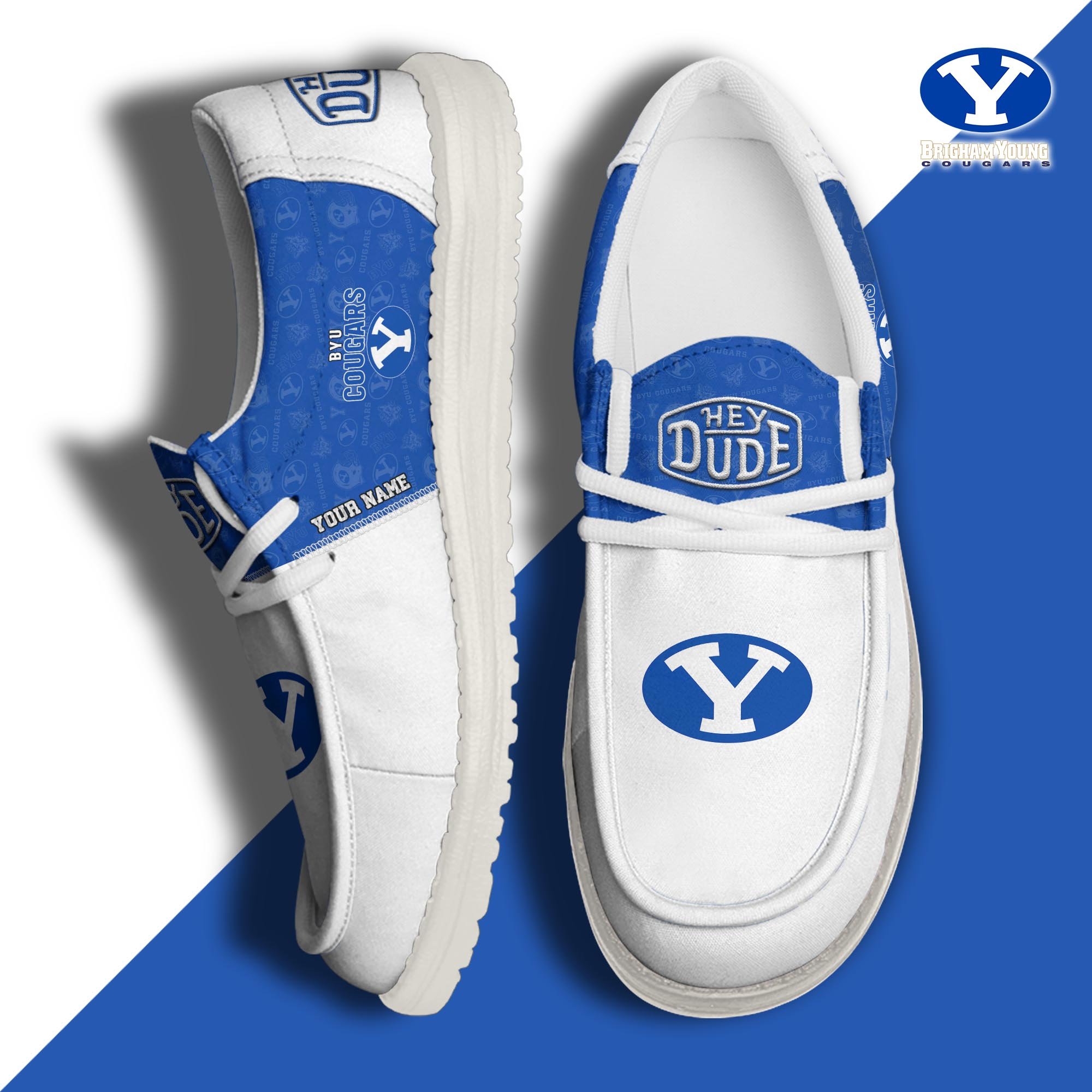 JWFancy BYU Cougars Hey Dude Shoes Wally Men's Lace Up Loafers Comfortable For Men And Women