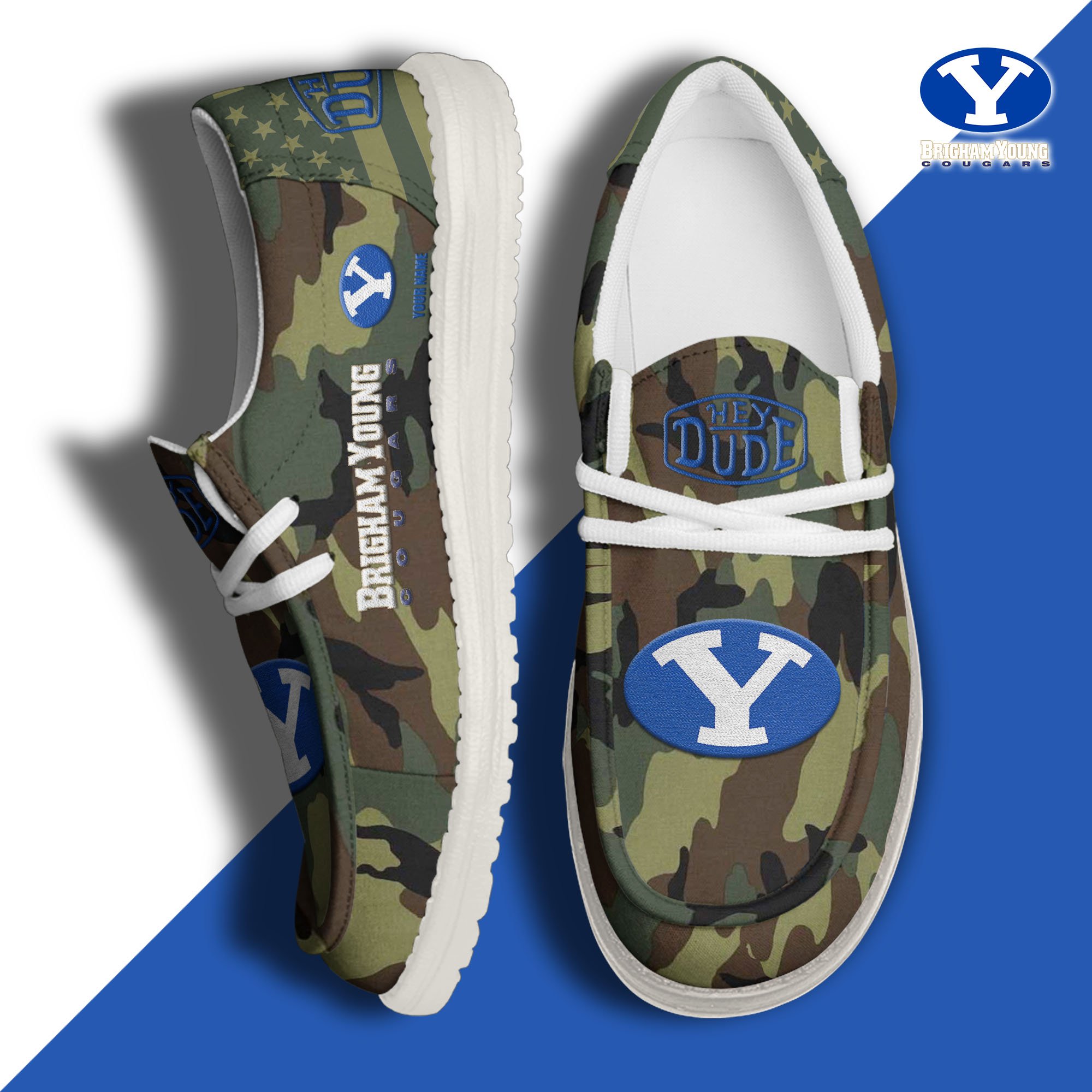 JWFancy BYU Cougars Hey Dude Shoes Wally Men's Lace Up Loafers Comfortable For Men And Women