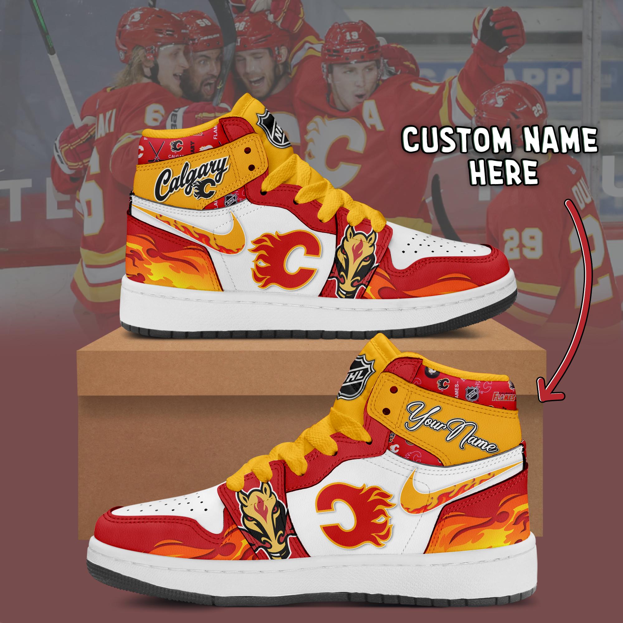 JWFancy Calgary Flames AJ1 High Sneakers Shoes For Men And Women