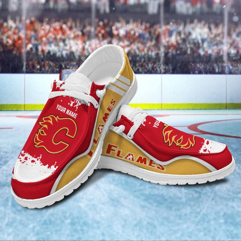 JWFancy Calgary Flames Hey Dude Shoes Wally Men's Lace Up Loafers Comfortable For Men And Women
