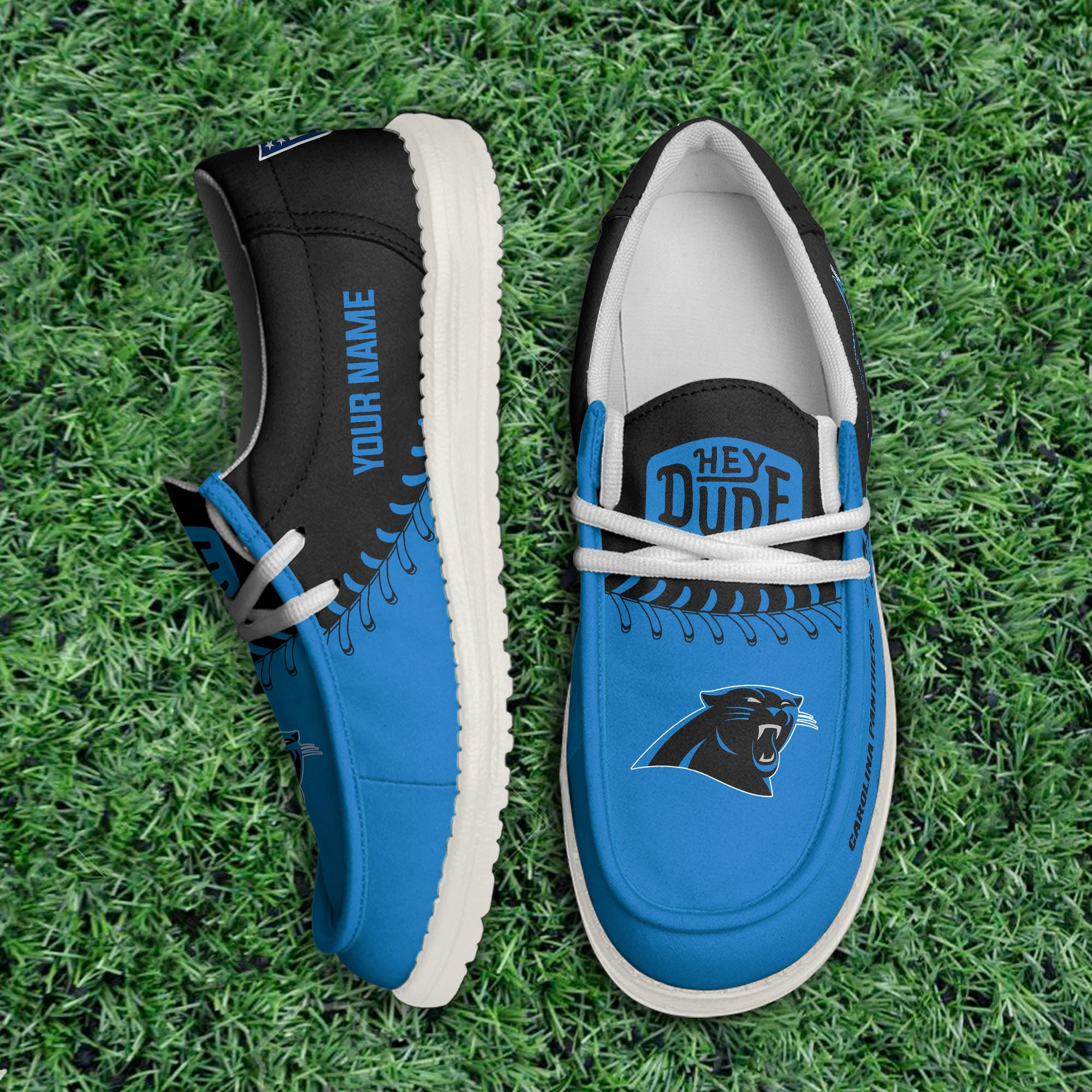 JWFancy Carolina Panthers Hey Dude Shoes Wally Men's Lace Up Loafers Comfortable For Men And Women