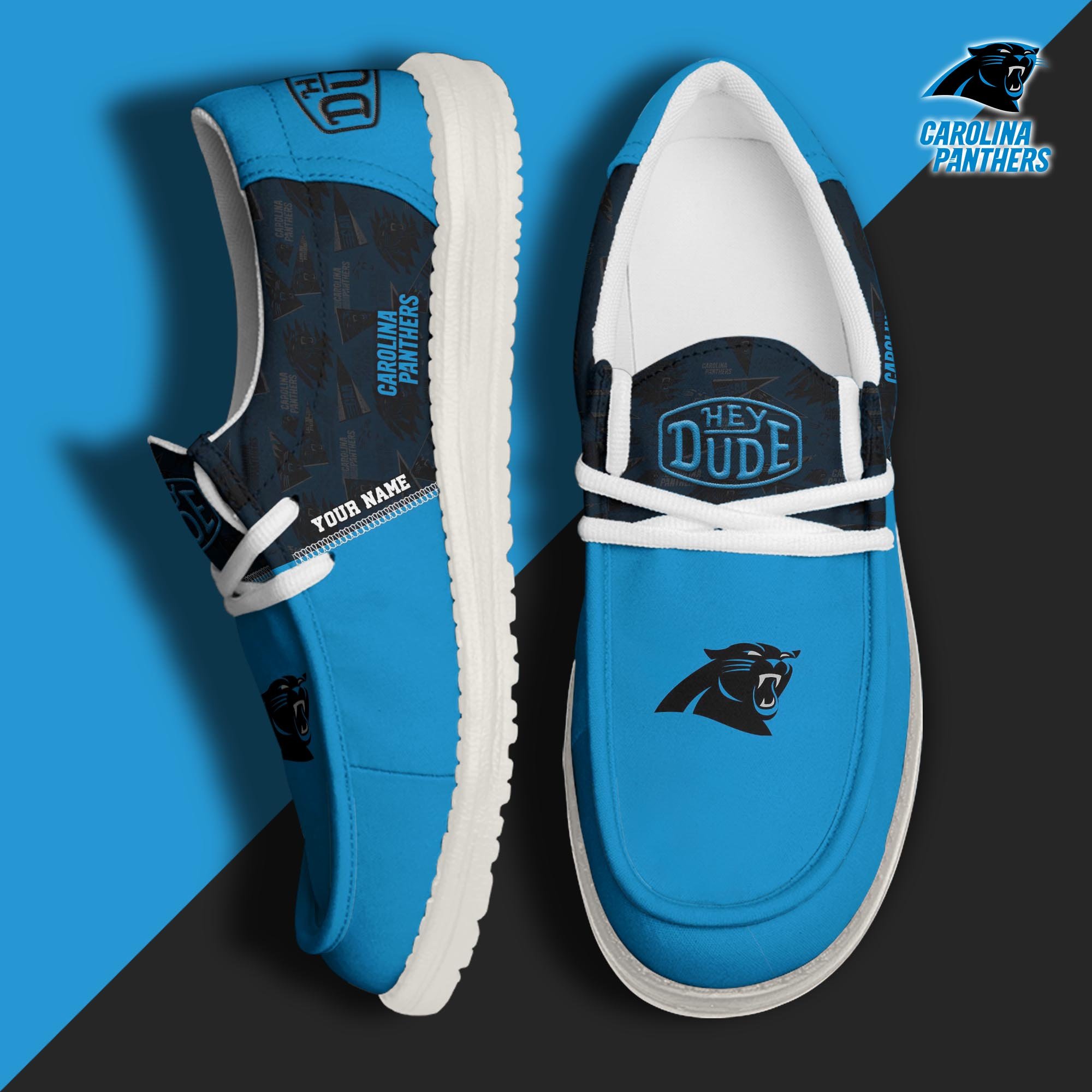 JWFancy Carolina Panthers Hey Dude Shoes Wally Men's Lace Up Loafers Comfortable For Men And Women
