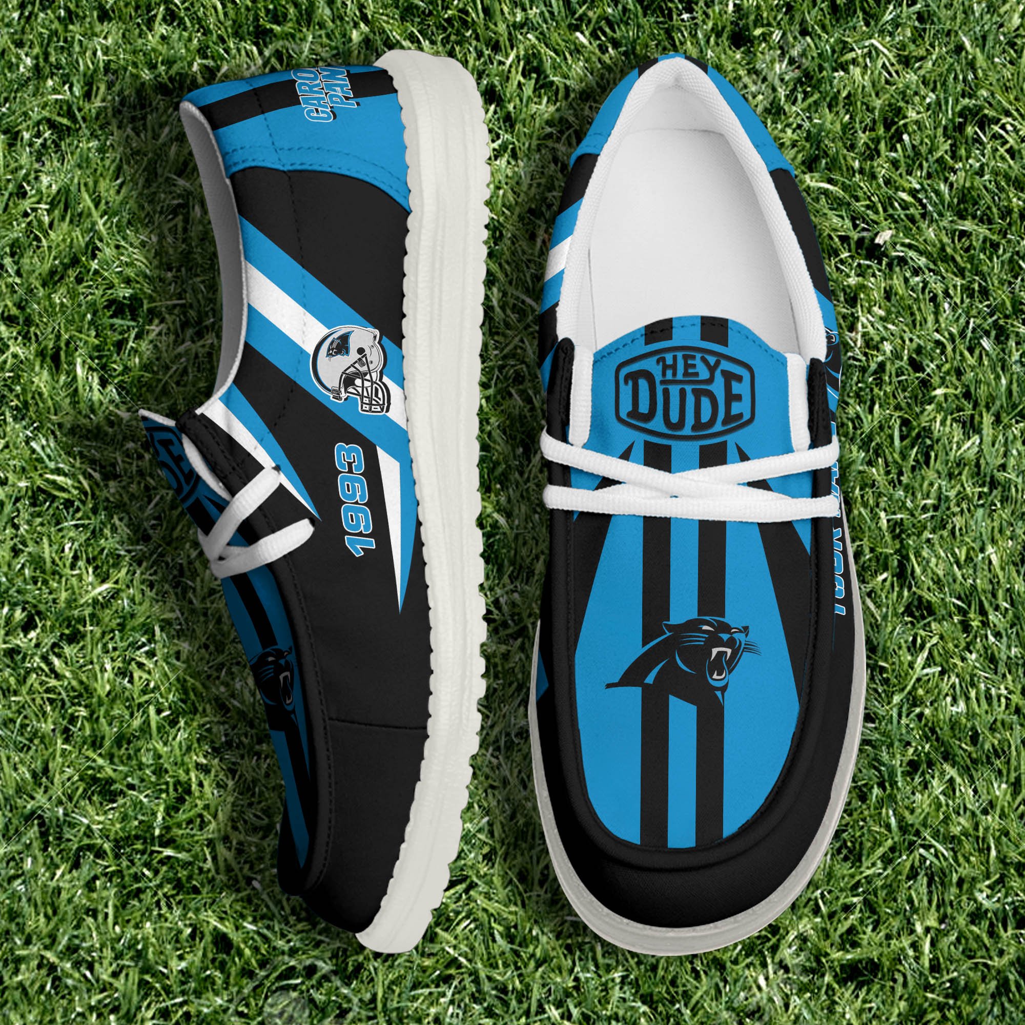 JWFancy Carolina Panthers Hey Dude Shoes Wally Men's Lace Up Loafers Comfortable For Men And Women