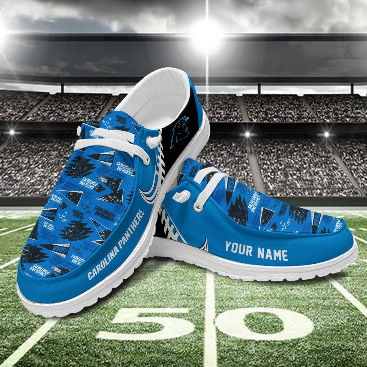 JWFancy Carolina Panthers Hey Dude Shoes Wally Men's Lace Up Loafers Comfortable For Men And Women