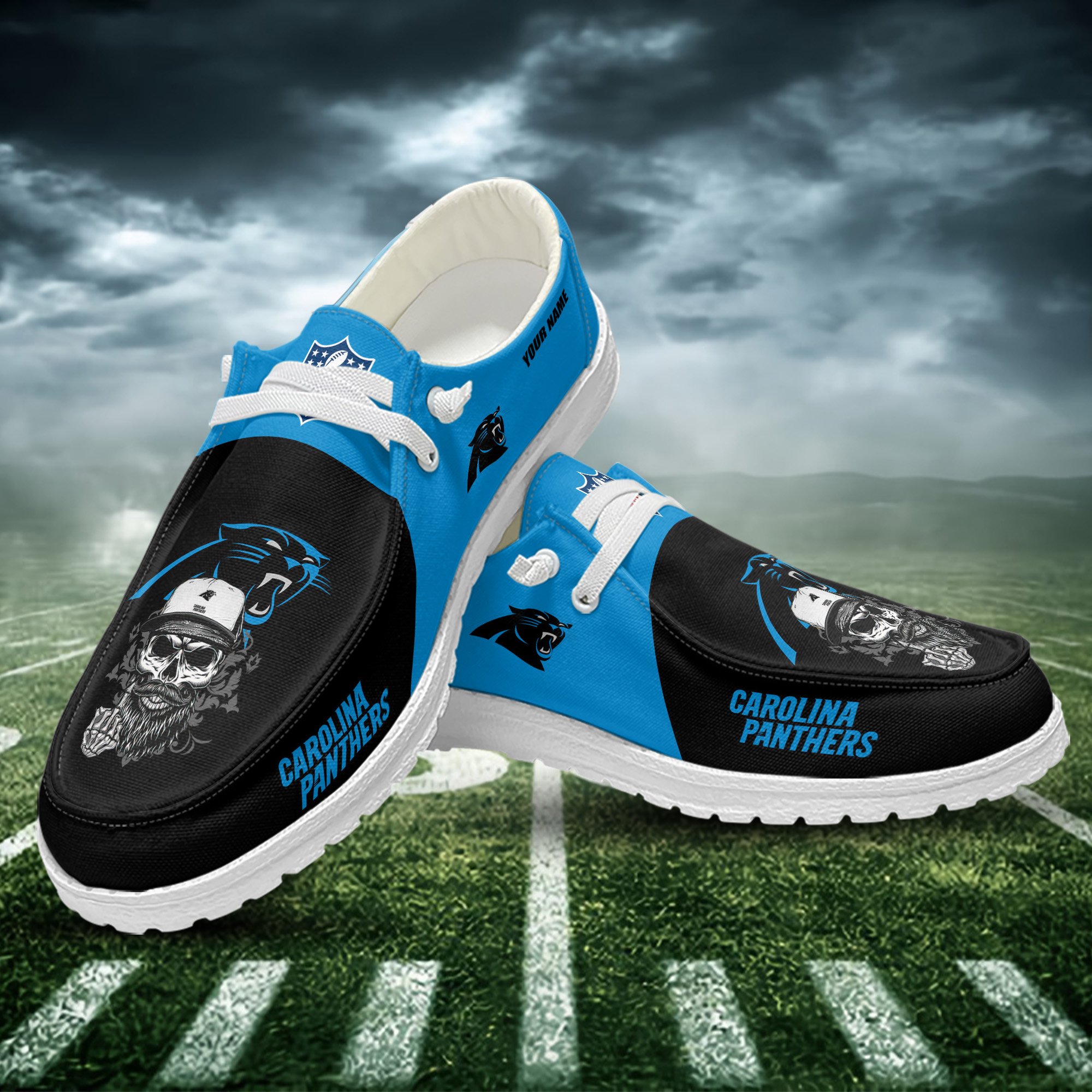 JWFancy Carolina Panthers Hey Dude Shoes Wally Men's Lace Up Loafers Comfortable For Men And Women