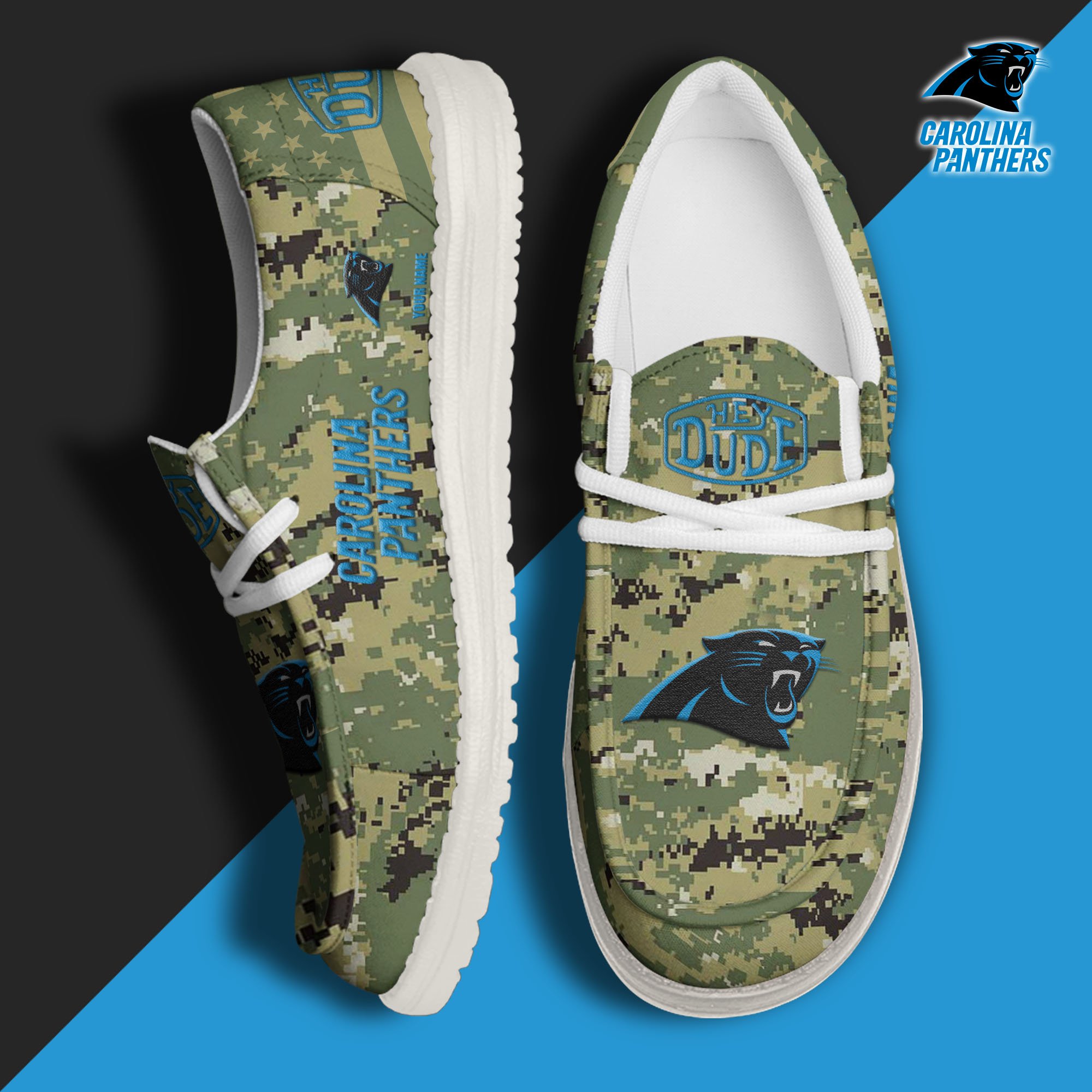 JWFancy Carolina Panthers Hey Dude Shoes Wally Men's Lace Up Loafers Comfortable For Men And Women