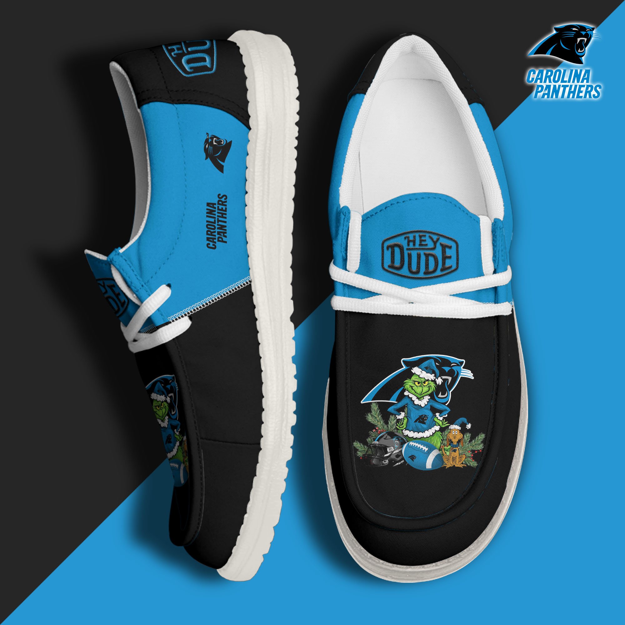 JWFancy Carolina Panthers Hey Dude Shoes Wally Men's Lace Up Loafers Comfortable For Men And Women