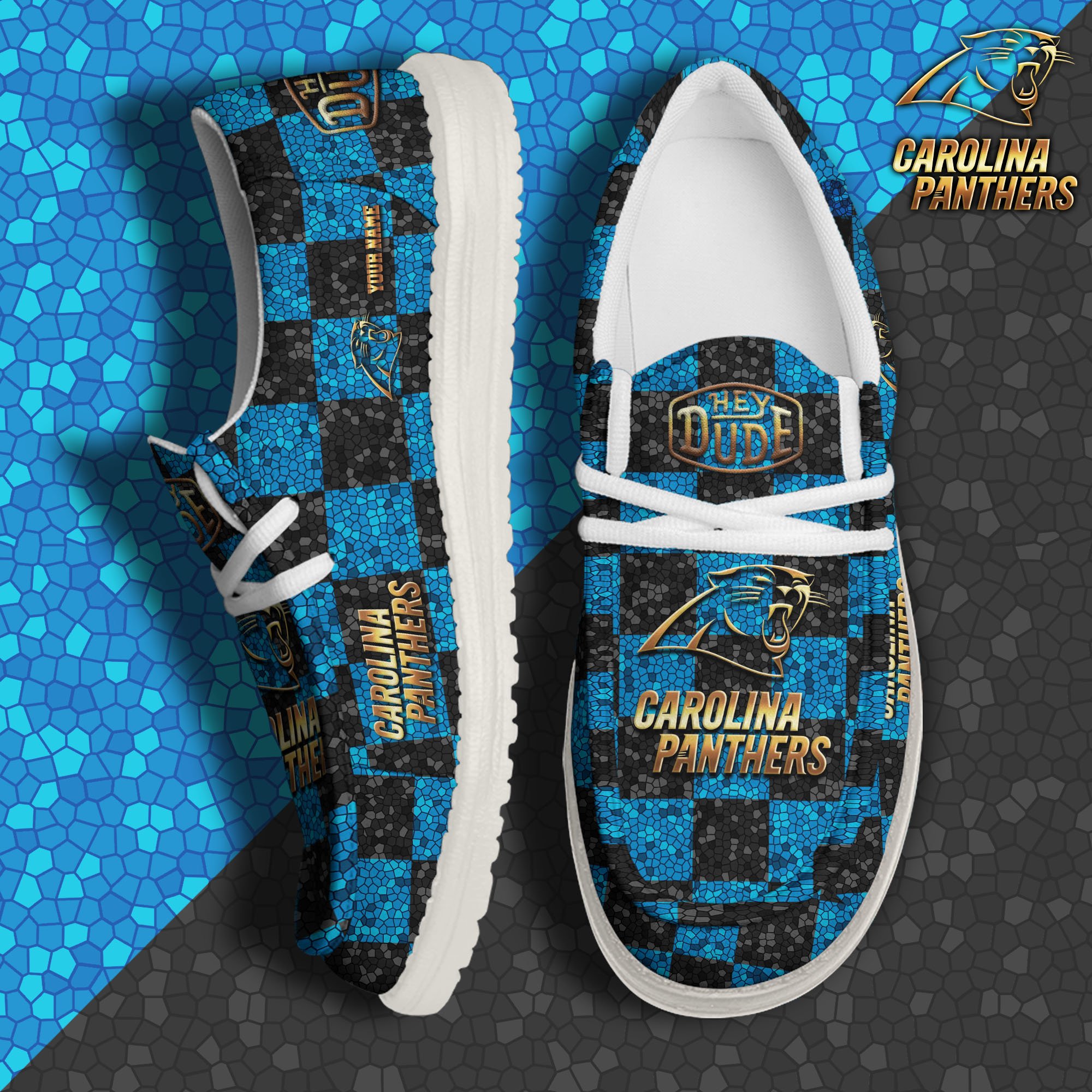 JWFancy Carolina Panthers Hey Dude Shoes Wally Men's Lace Up Loafers Comfortable For Men And Women