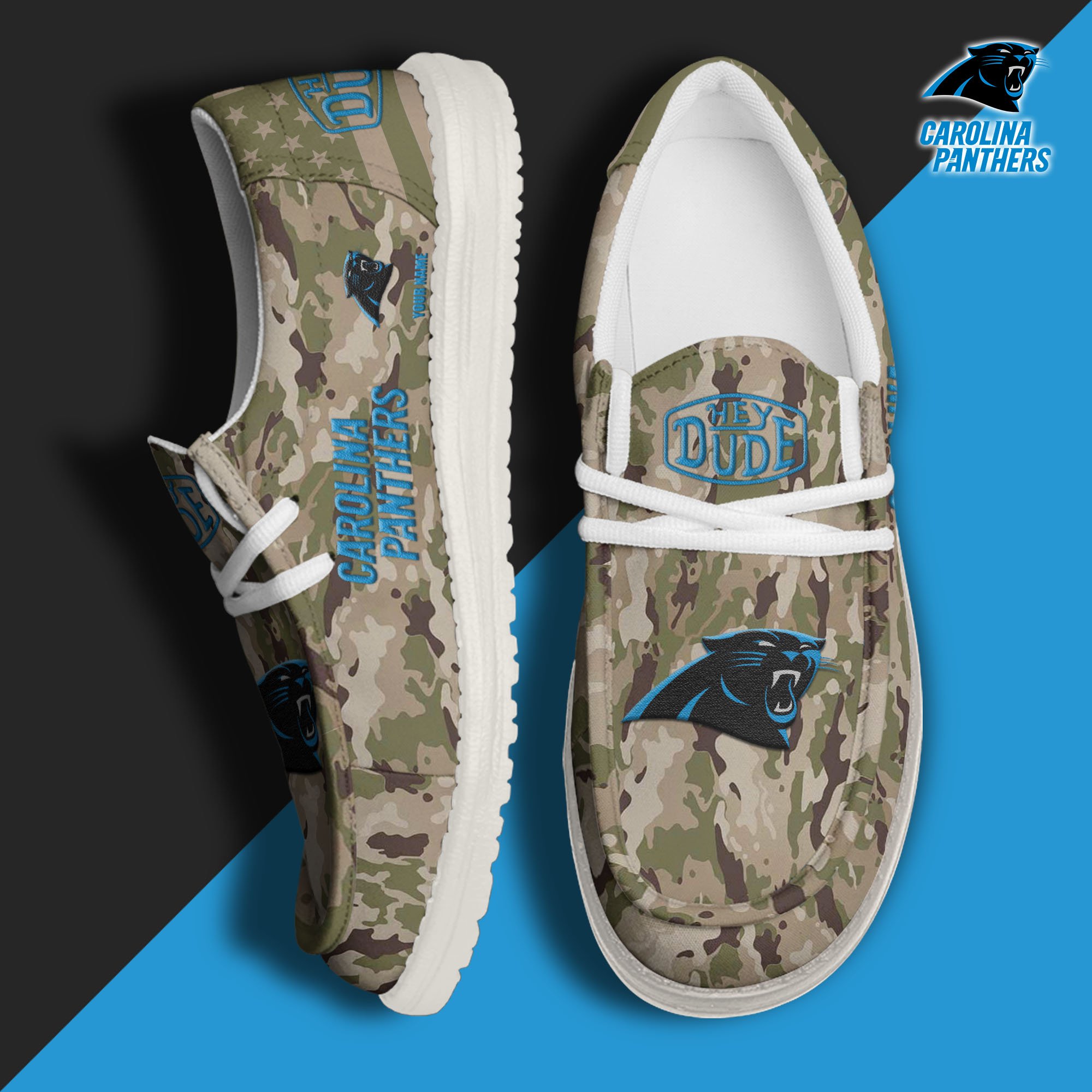 JWFancy Carolina Panthers Hey Dude Shoes Wally Men's Lace Up Loafers Comfortable For Men And Women