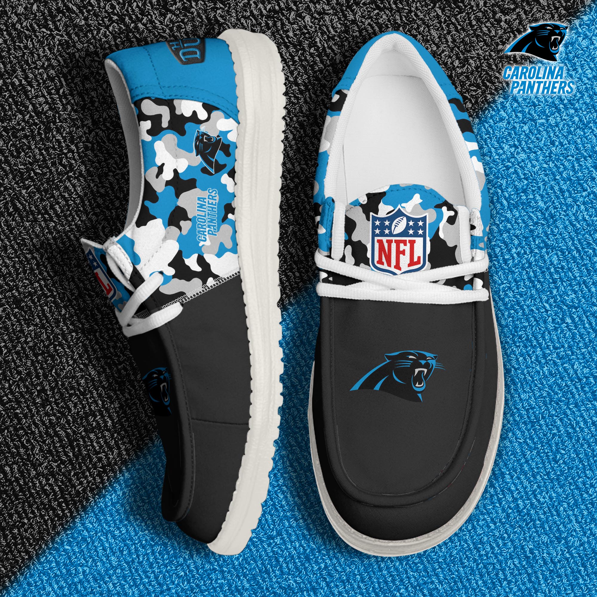 JWFancy Carolina Panthers Hey Dude Shoes Wally Men's Lace Up Loafers Comfortable For Men And Women