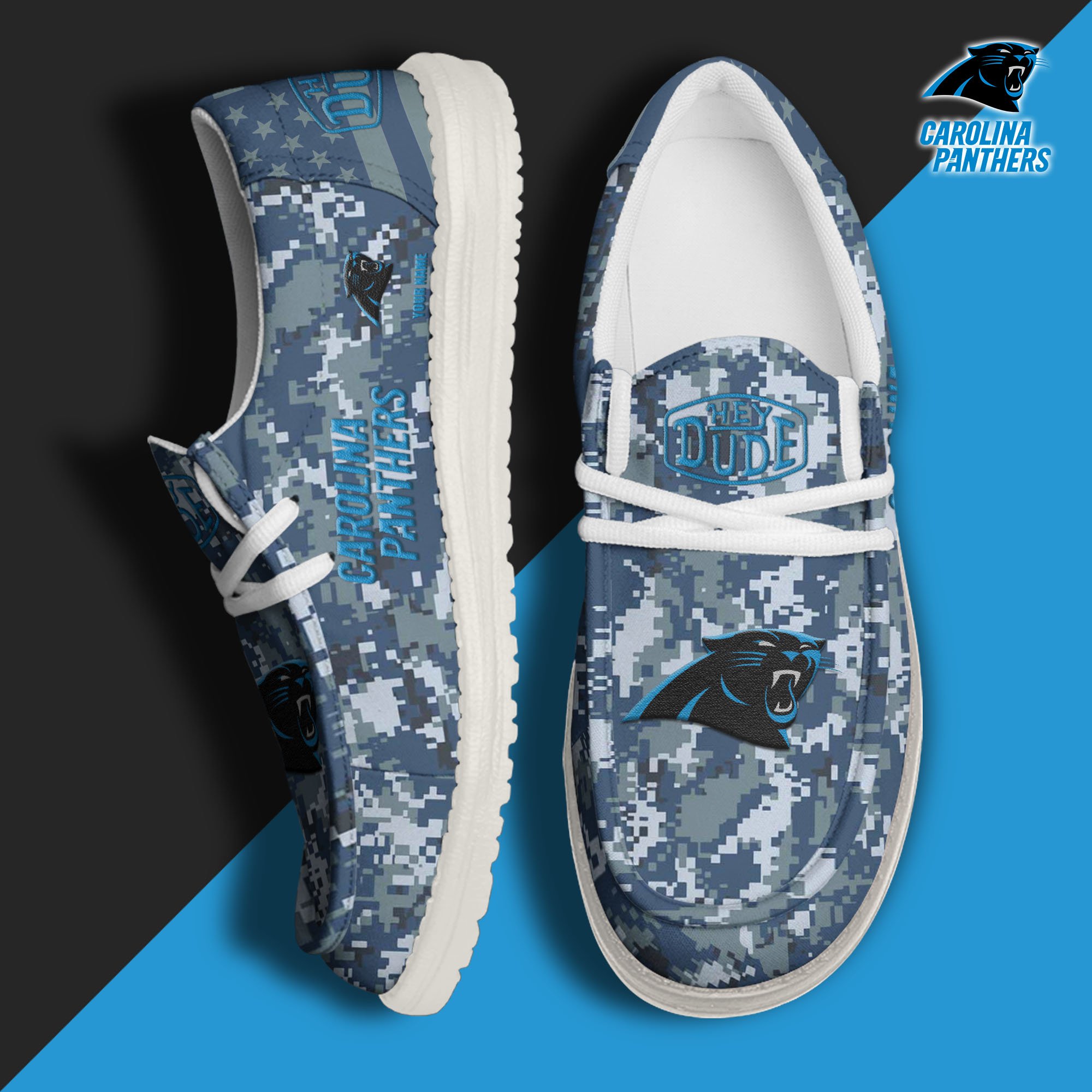 JWFancy Carolina Panthers Hey Dude Shoes Wally Men's Lace Up Loafers Comfortable For Men And Women