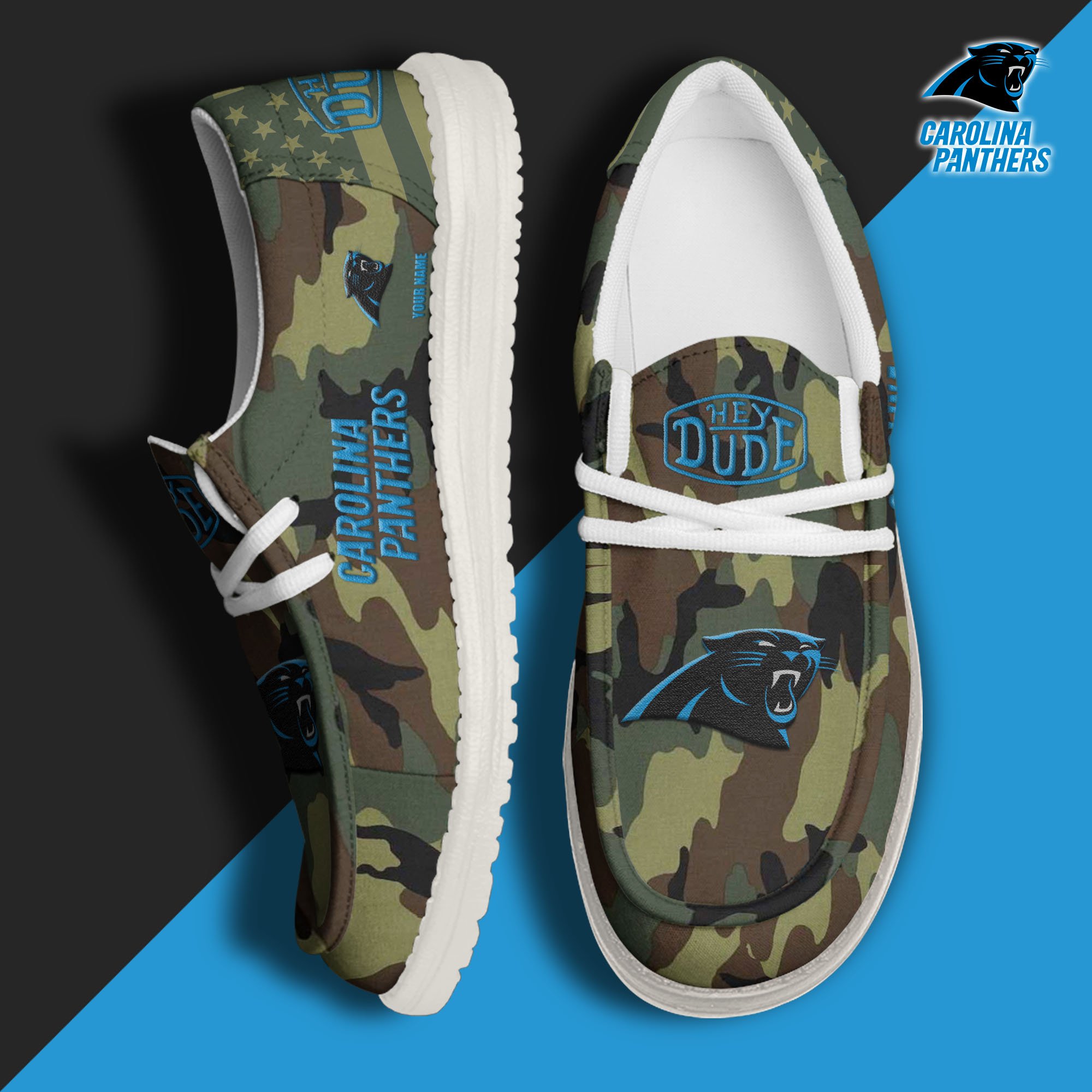 JWFancy Carolina Panthers Hey Dude Shoes Wally Men's Lace Up Loafers Comfortable For Men And Women