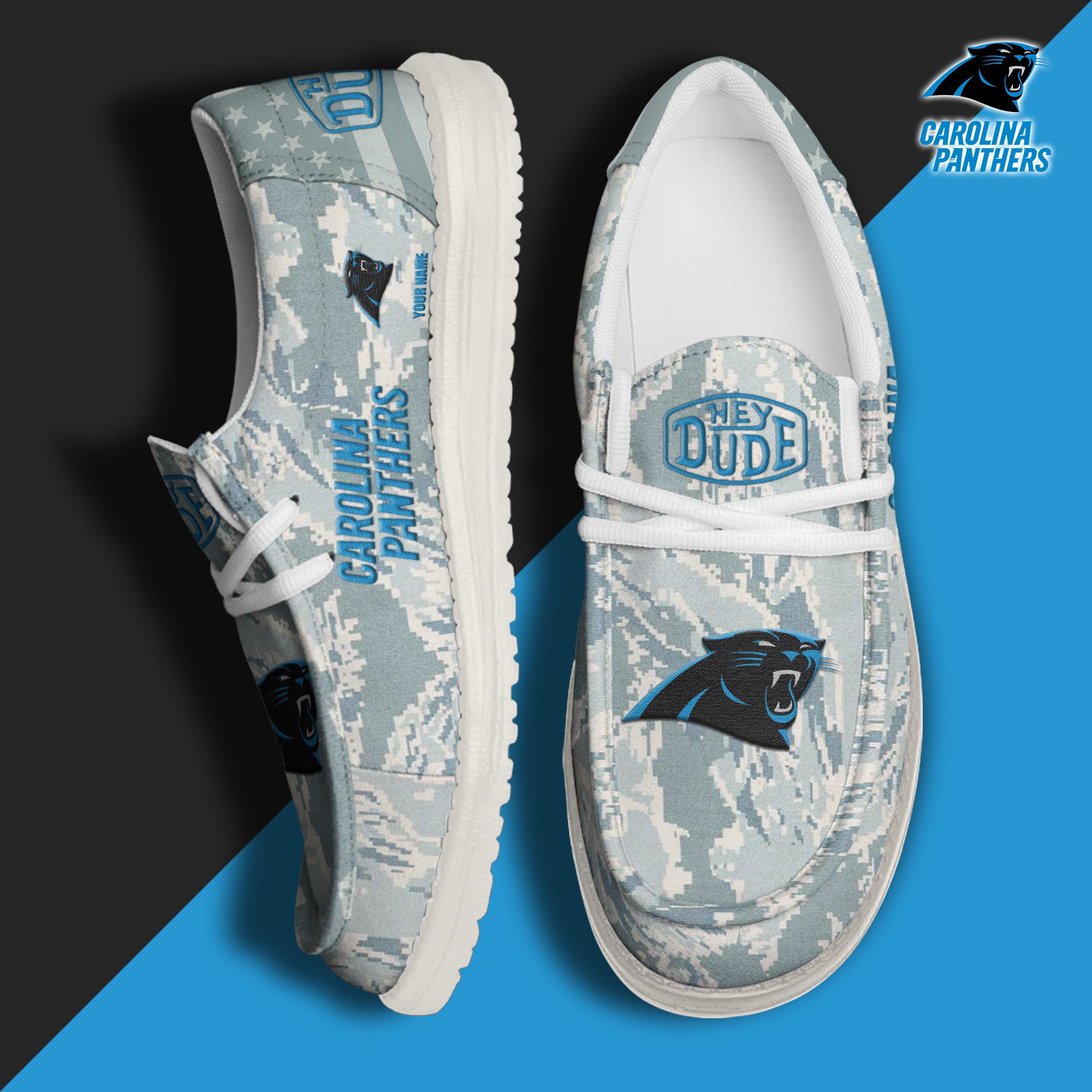 JWFancy Carolina Panthers Hey Dude Shoes Wally Men's Lace Up Loafers Comfortable For Men And Women
