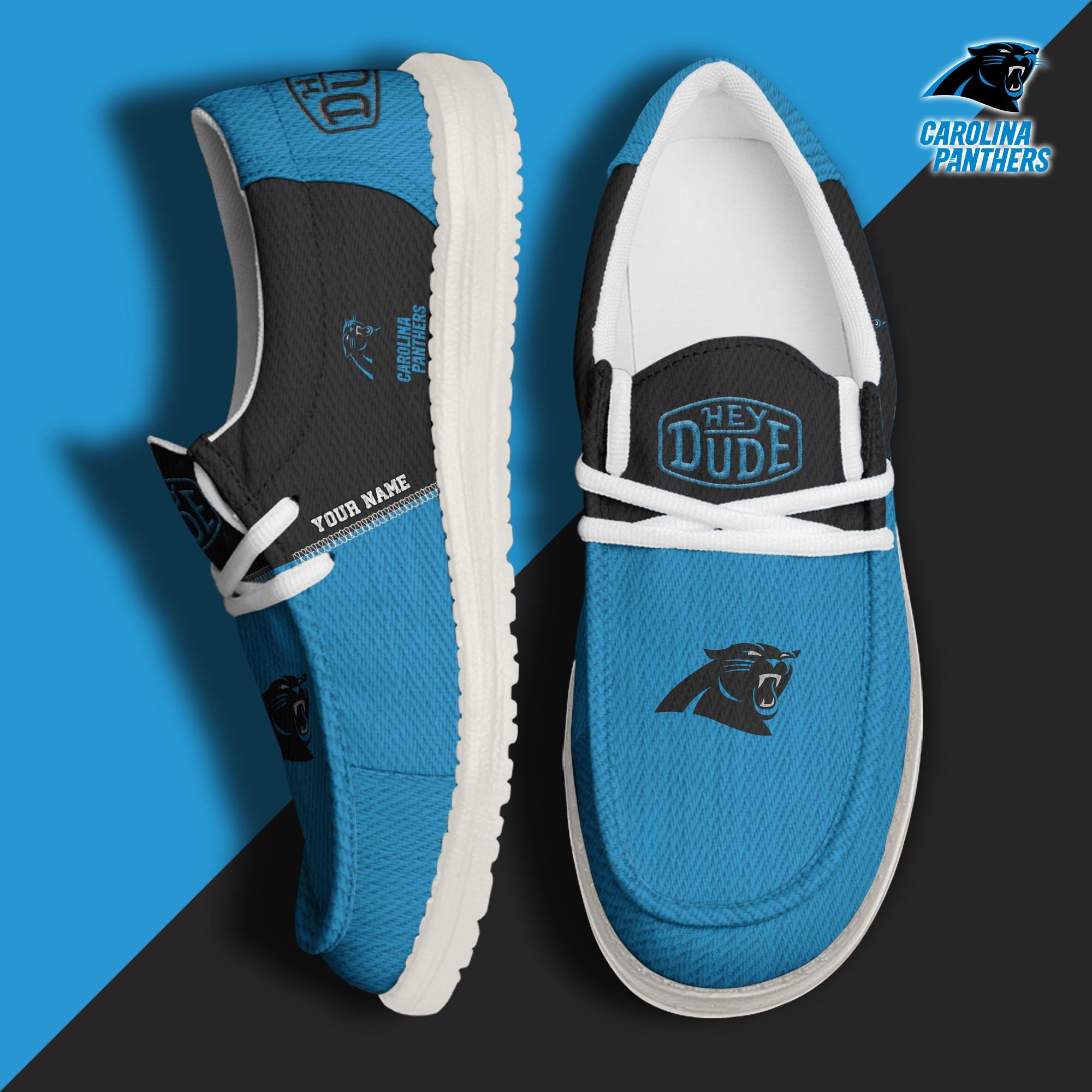 JWFancy Carolina Panthers Hey Dude Shoes Wally Men's Lace Up Loafers Comfortable For Men And Women