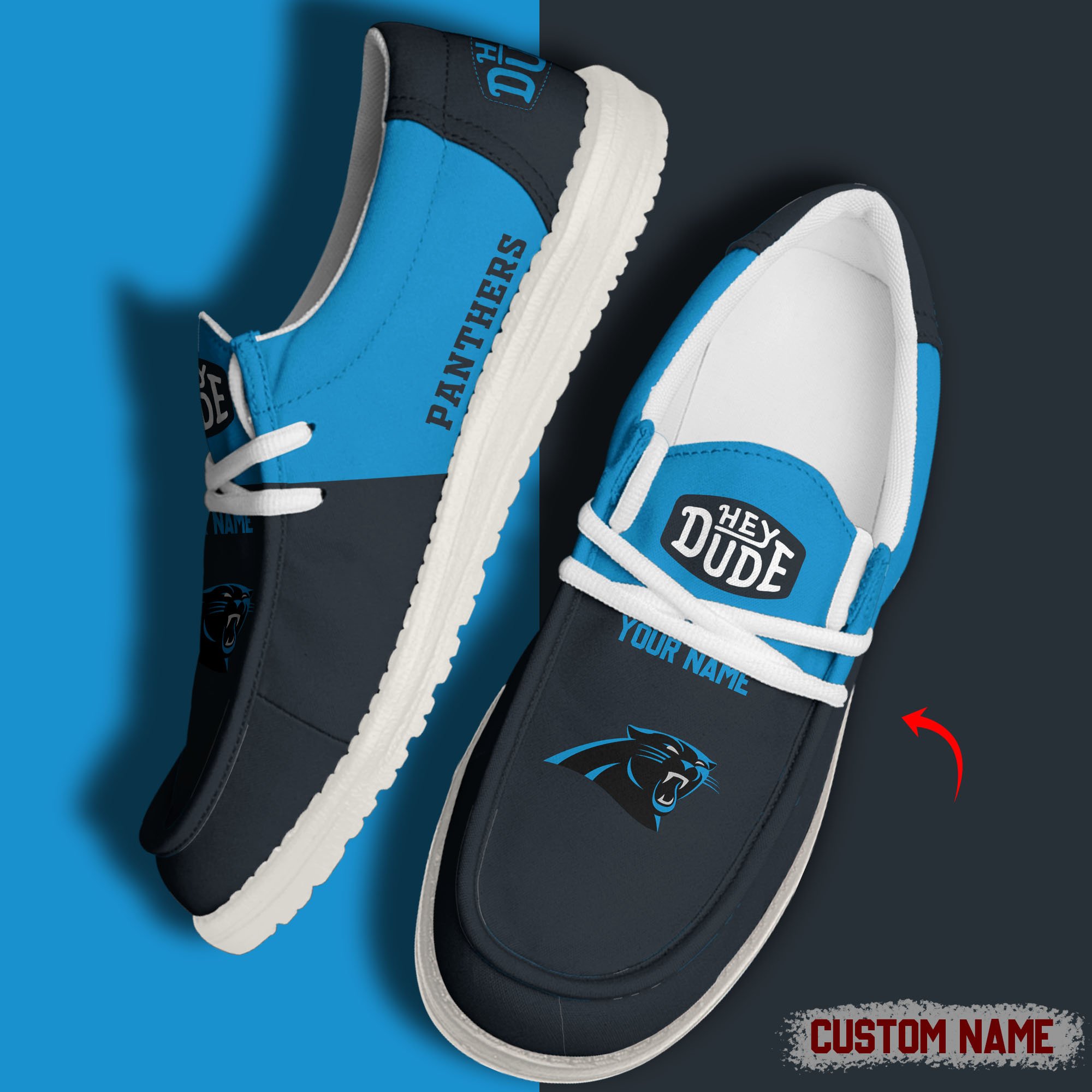 JWFancy Carolina Panthers Hey Dude Shoes Wally Men's Lace Up Loafers Comfortable For Men And Women