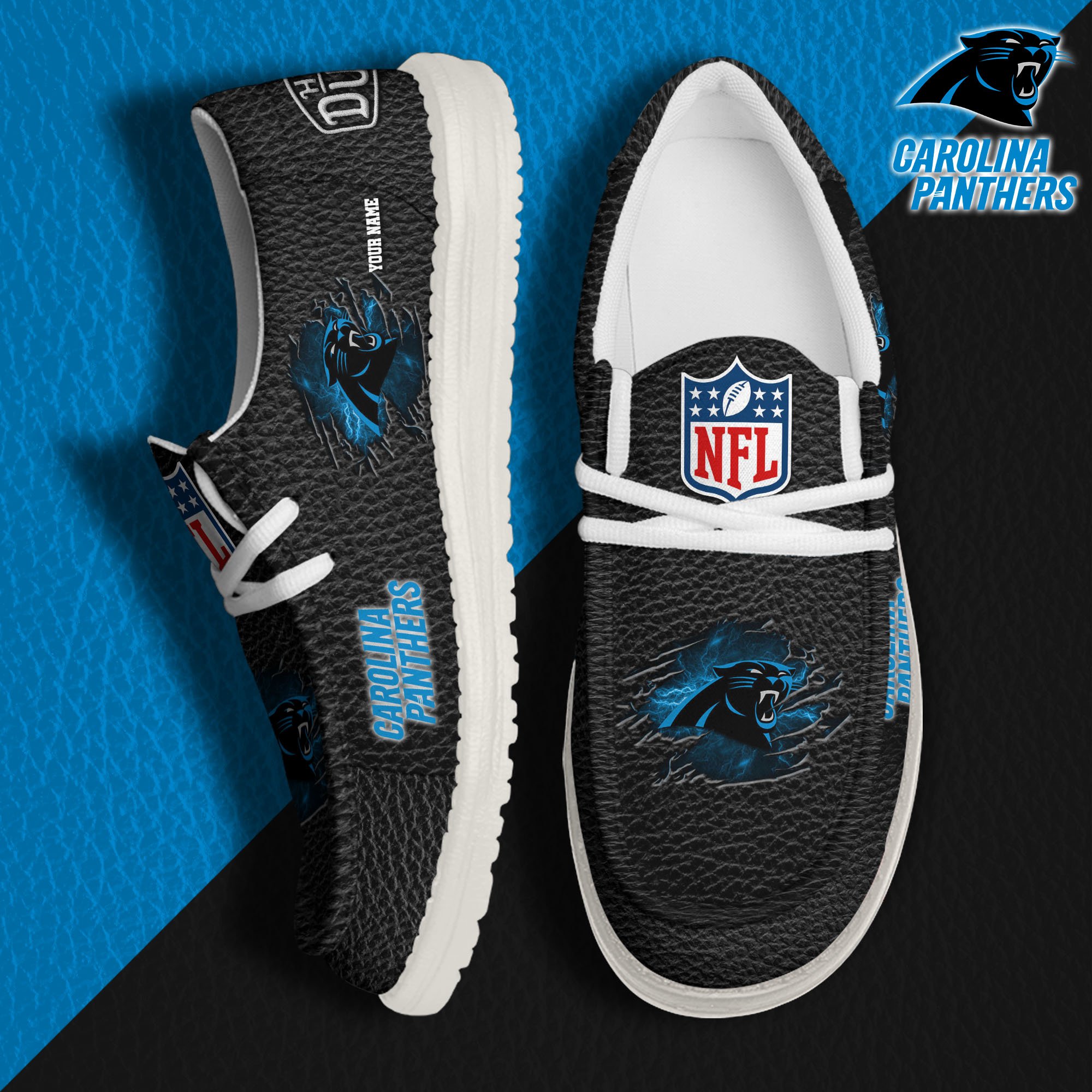 JWFancy Carolina Panthers Hey Dude Shoes Wally Men's Lace Up Loafers Comfortable For Men And Women