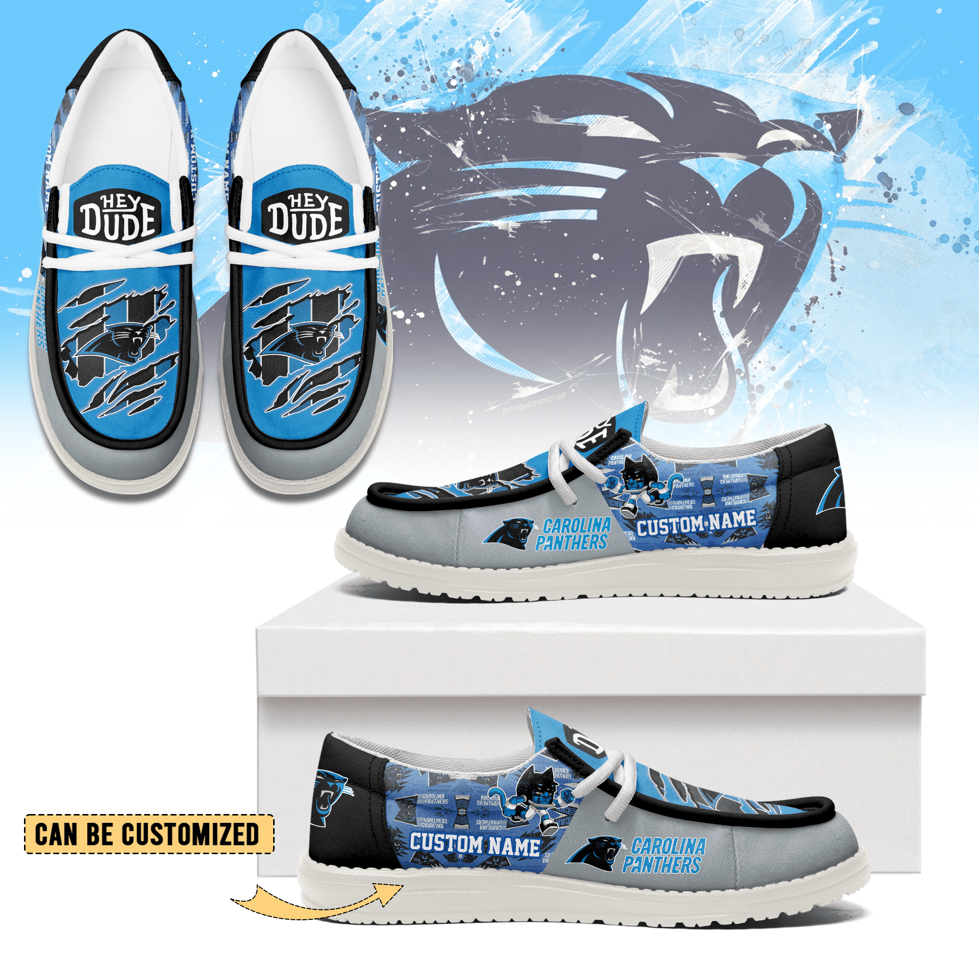 JWFancy Carolina Panthers Hey Dude Shoes Wally Men’s Lace Up Loafers Comfortable For Men And Women