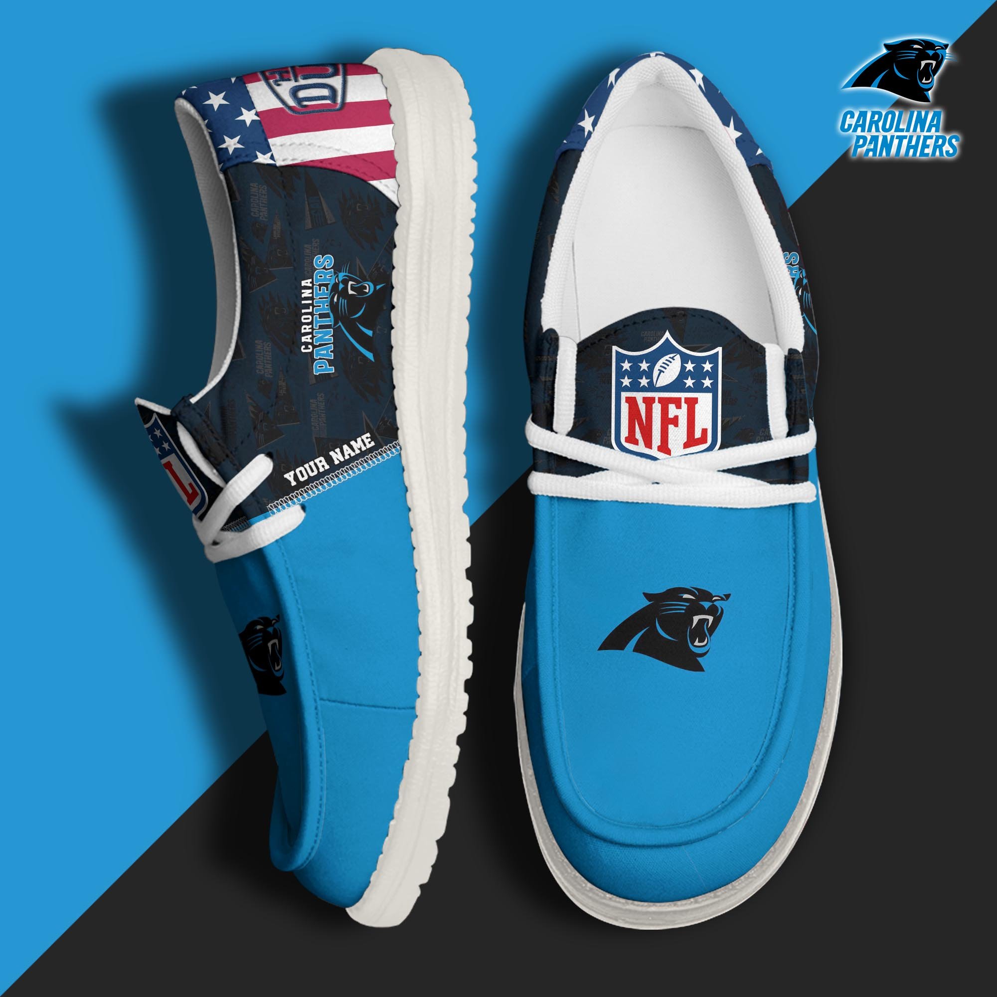 JWFancy Carolina Panthers Hey Dude Shoes Wally Men's Lace Up Loafers Comfortable For Men And Women