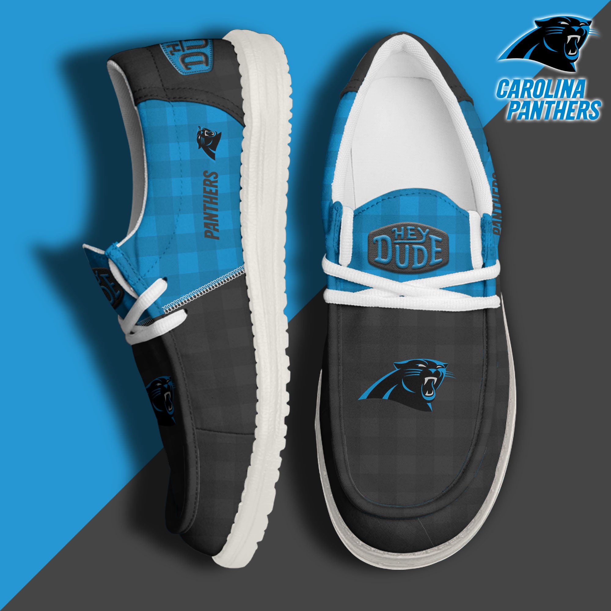 JWFancy Carolina Panthers Hey Dude Shoes Wally Men's Lace Up Loafers Comfortable For Men And Women