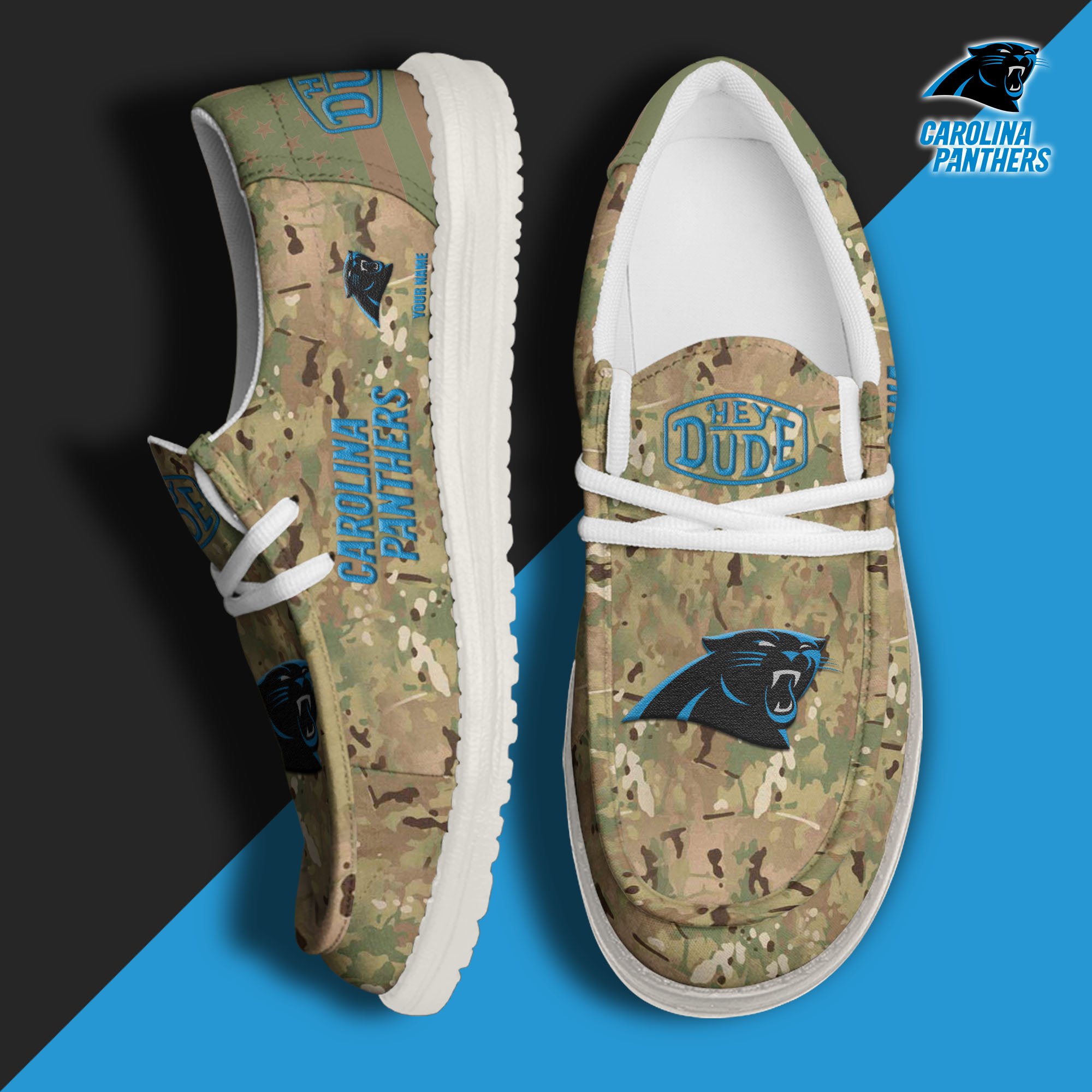 JWFancy Carolina Panthers Hey Dude Shoes Wally Men's Lace Up Loafers Comfortable For Men And Women